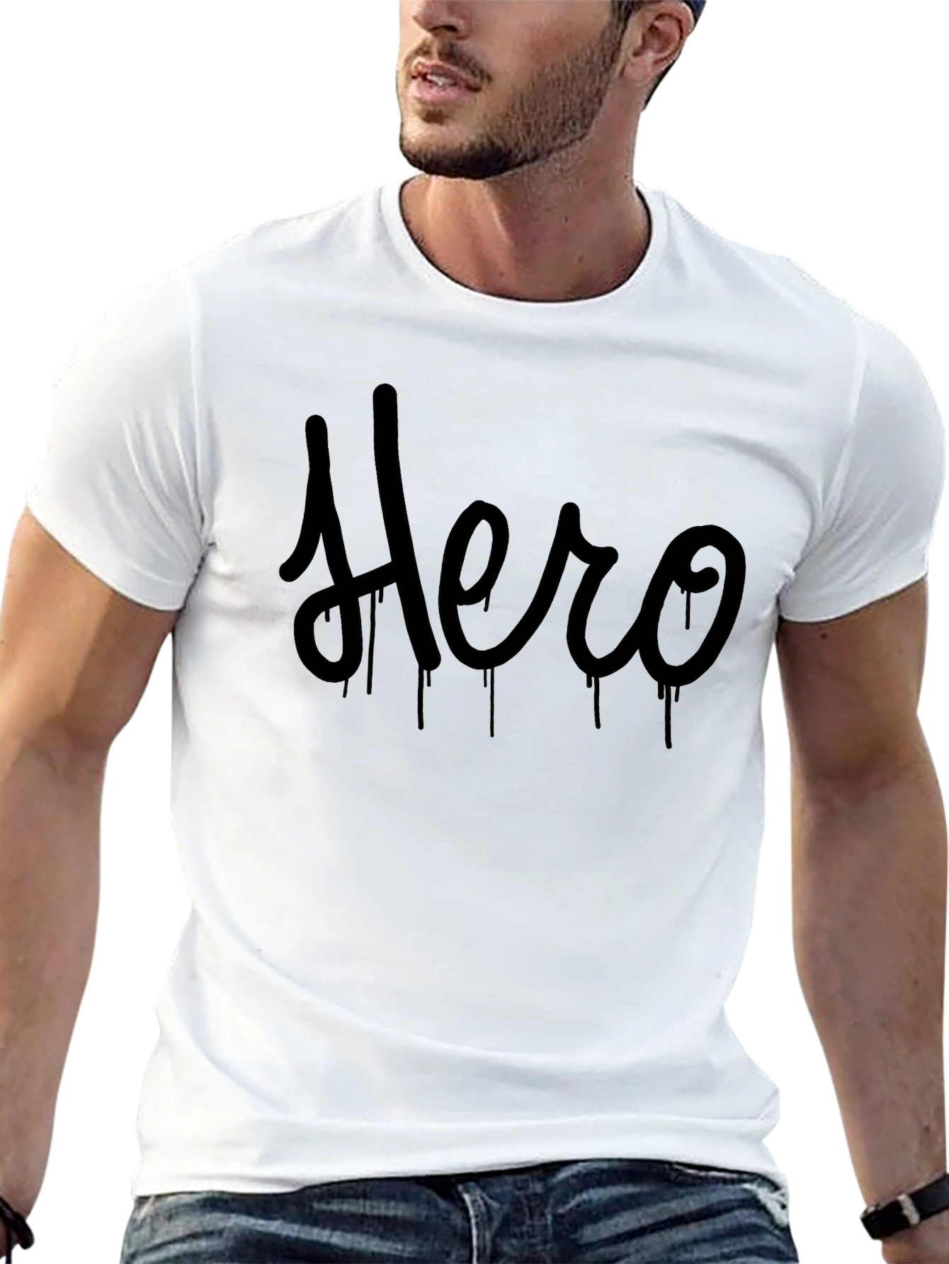 Black Hero Graphic Print T-Shirt - Men's Casual Tee view 13
