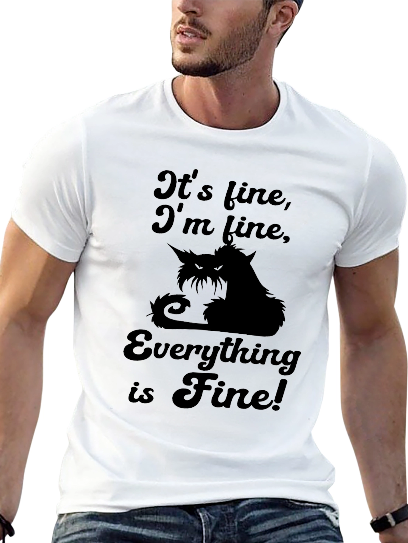 Black It's Fine Cat Graphic Tee view 13