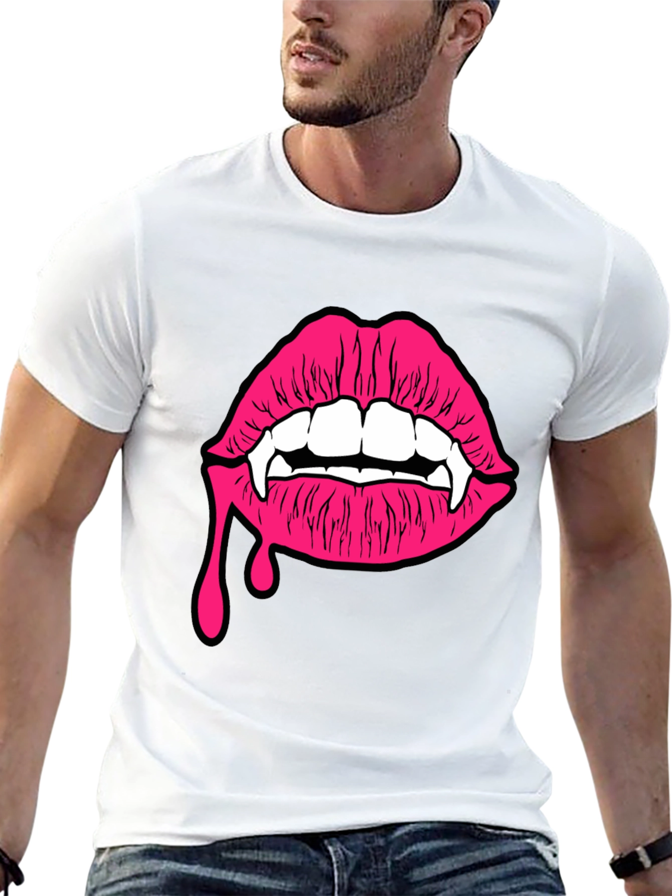 Black Vampire Lips Graphic Tee - Black Cotton T-Shirt view 13