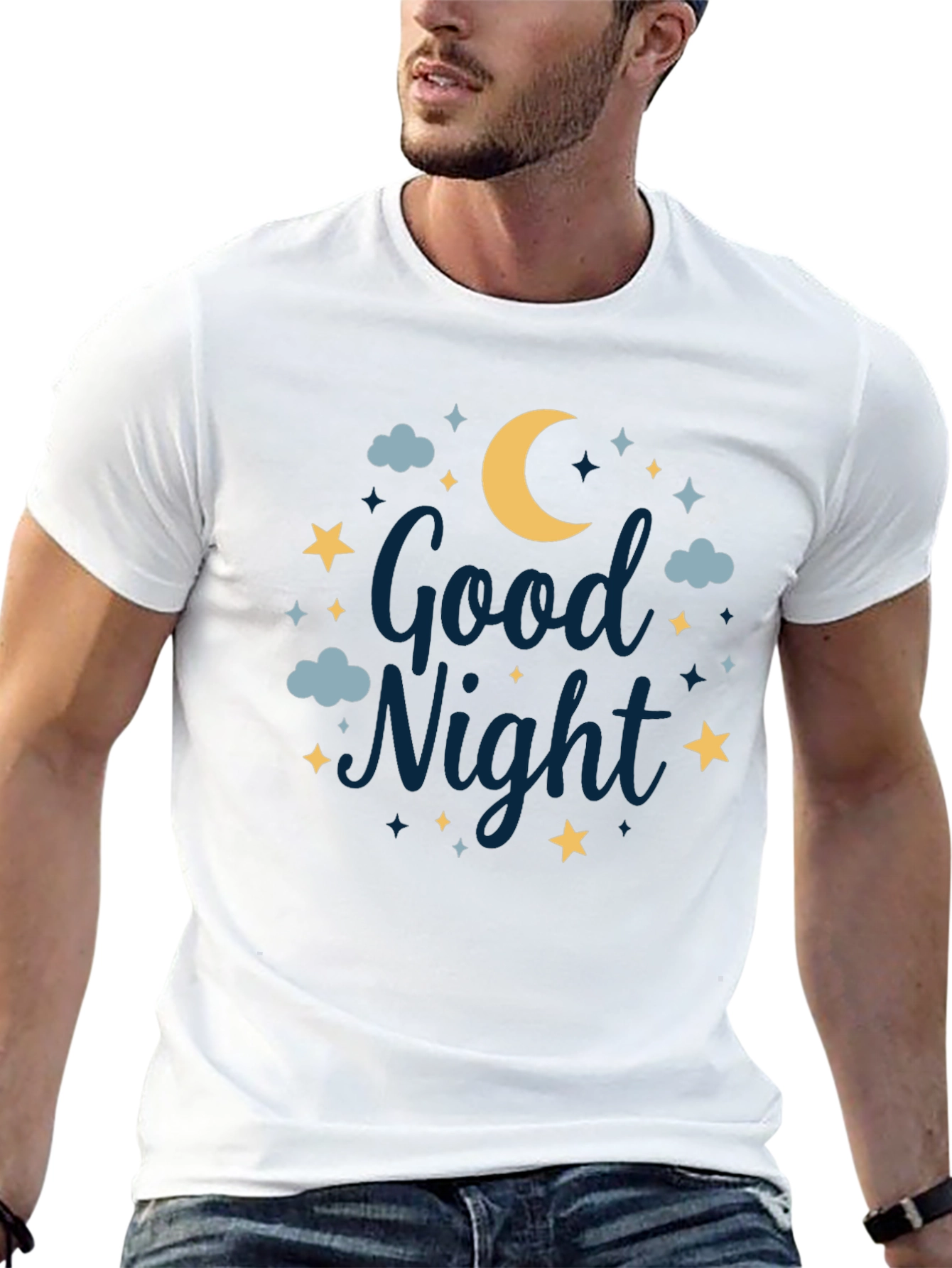 Black Good Night Moon & Stars Graphic Tee - Unisex Black T-Shirt view 13
