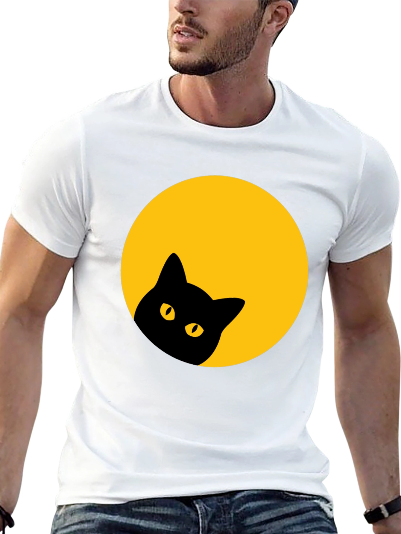 Black Black Cat Peek-a-Boo T-Shirt - Moon Design view 13