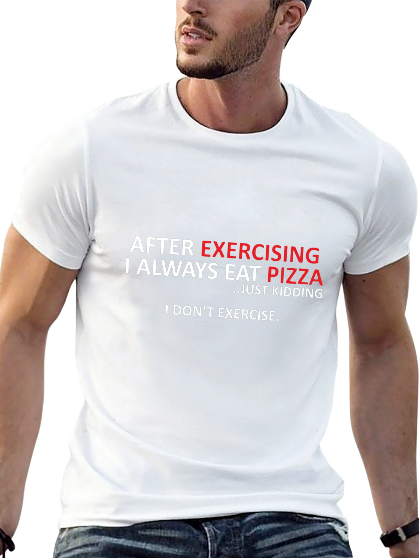 Black Funny Exercise Pizza T-Shirt - Black Cotton Tee view 13