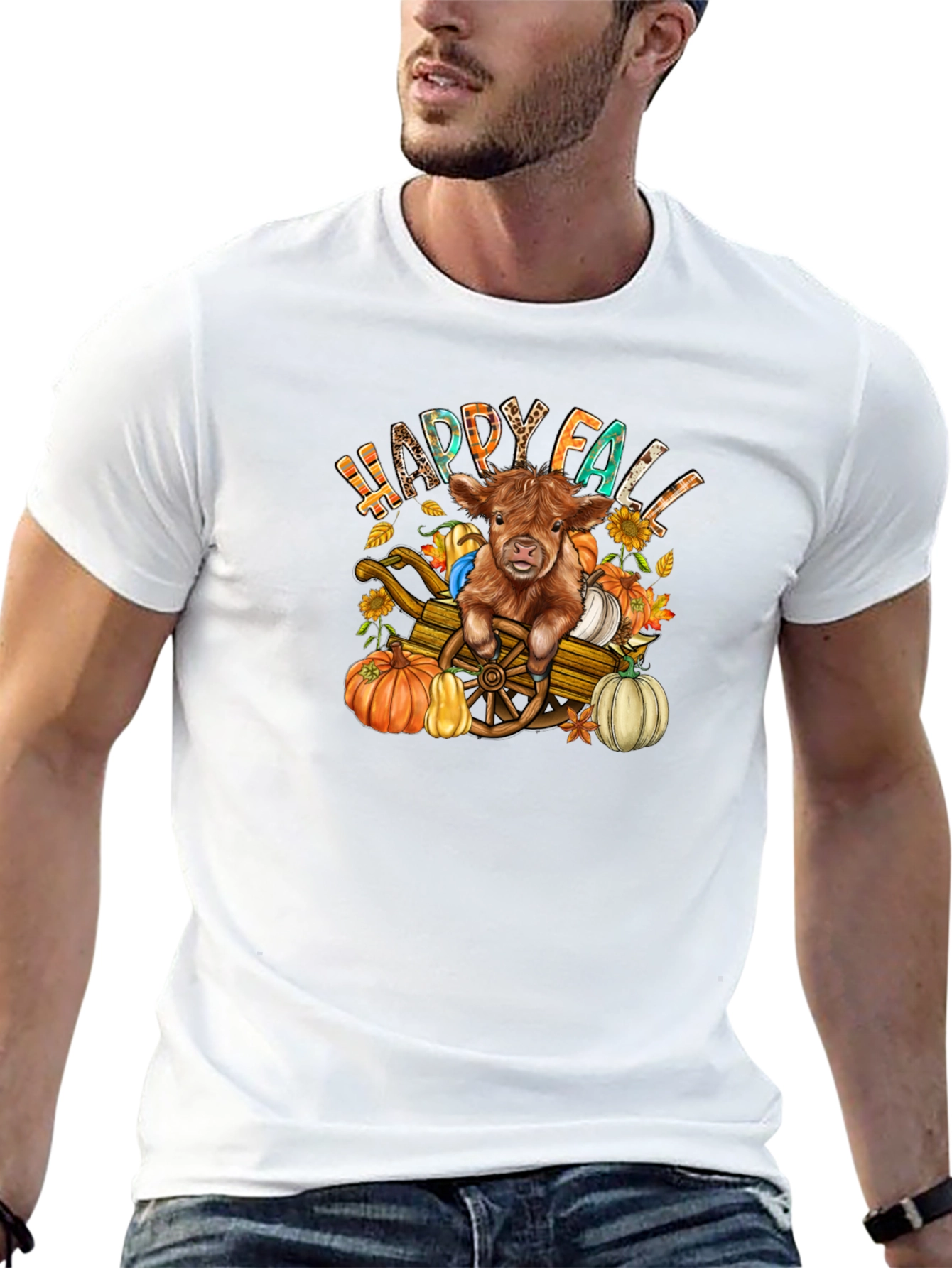 Black Happy Fall Highland Cow T-Shirt view 13
