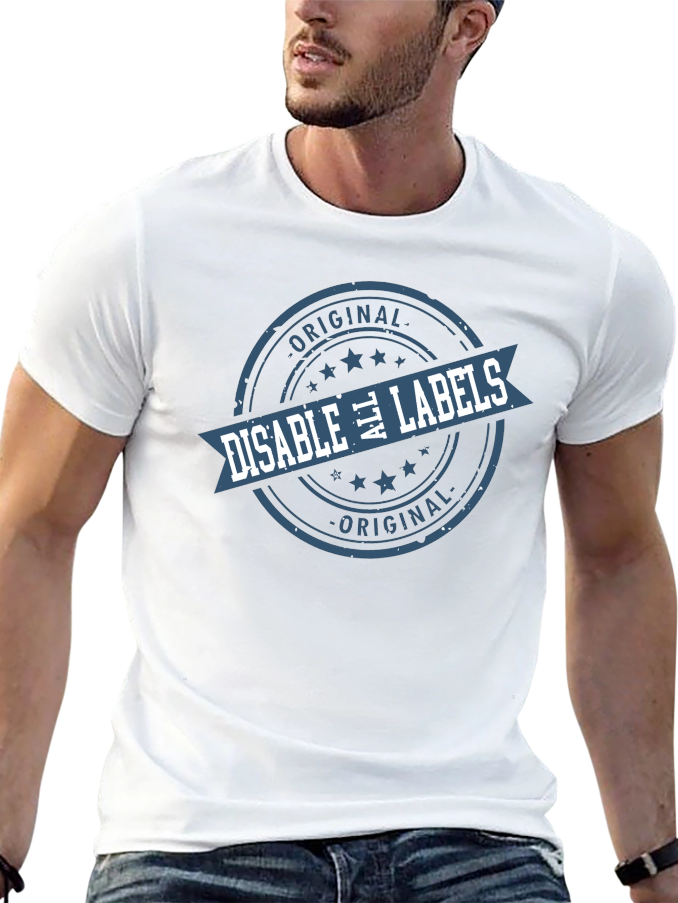 Black Disable All Labels T-Shirt - Original Design view 13