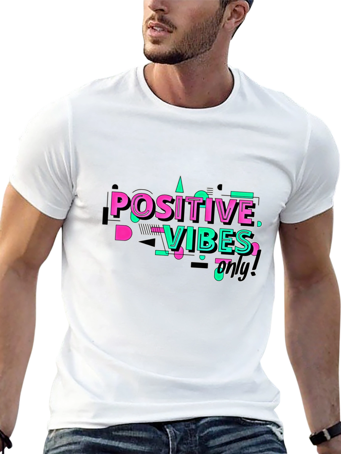 Black Positive Vibes Only Graphic T-Shirt view 13