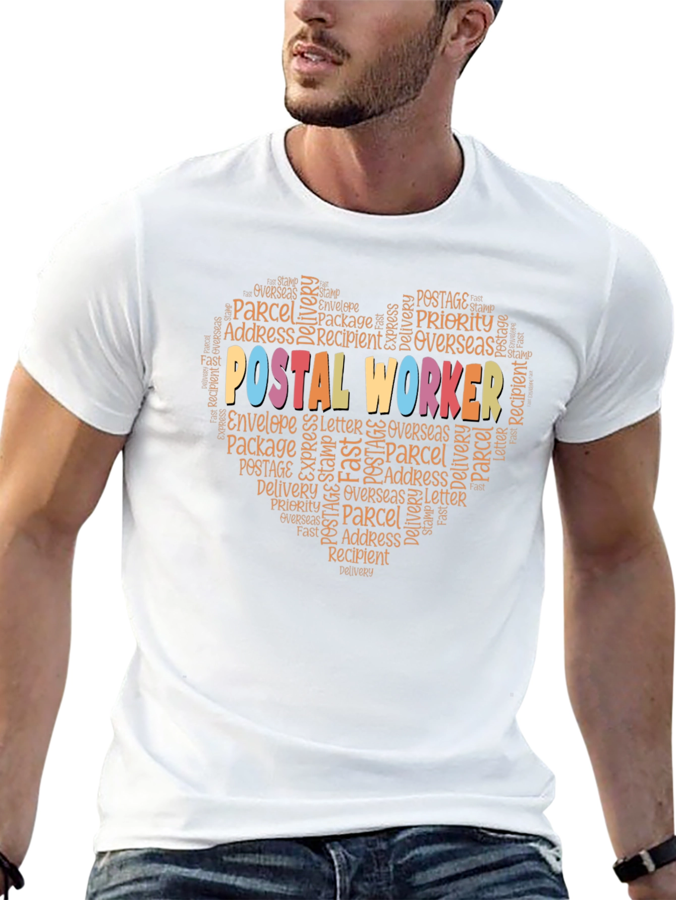 Black Postal Worker Heart Word Art T-Shirt view 13