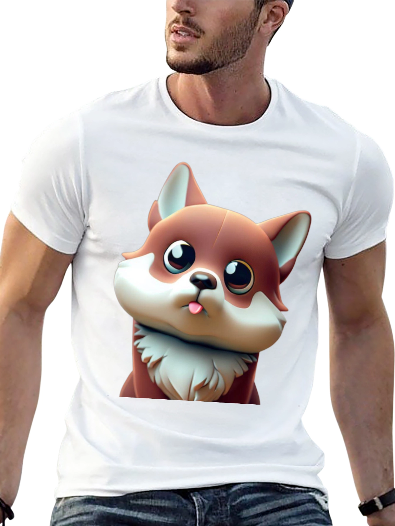 Black Cute Cartoon Fox Black T-Shirt view 13