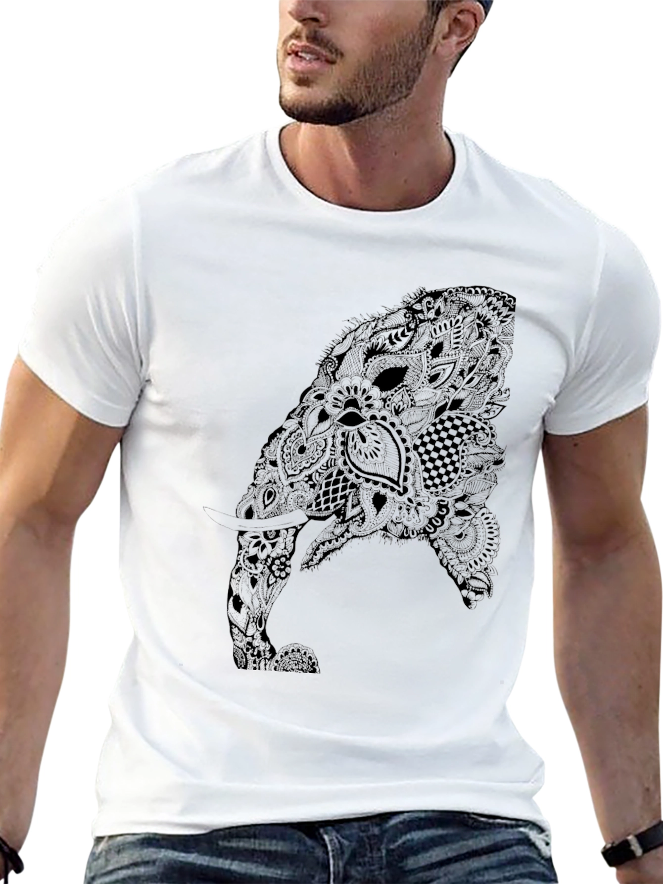 Black Abstract Elephant Graphic Black T-Shirt view 13