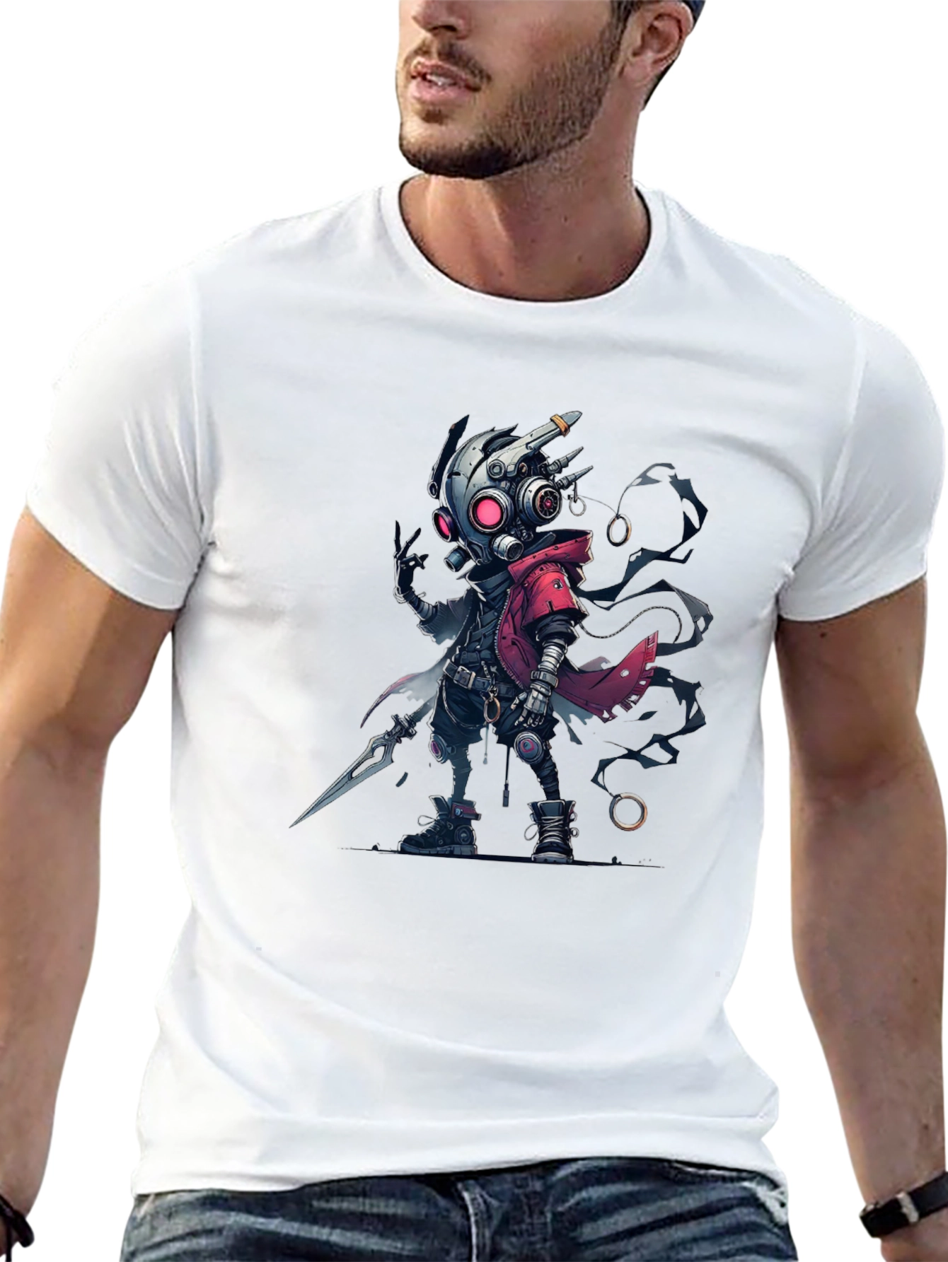 Black Cyberpunk Cartoon Graphic T-Shirt view 13