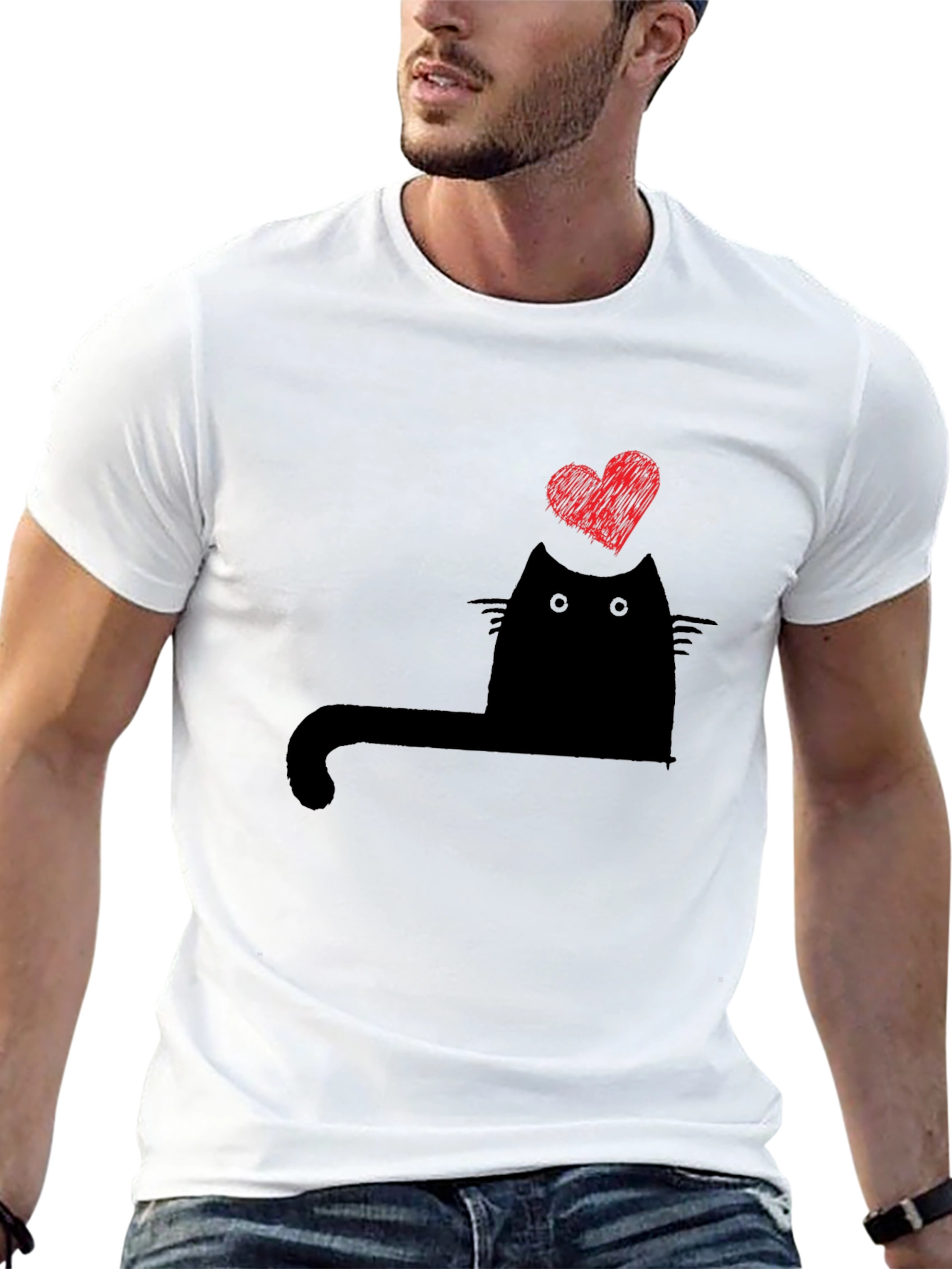 Black Cat Heart Graphic T-Shirt - Black view 13