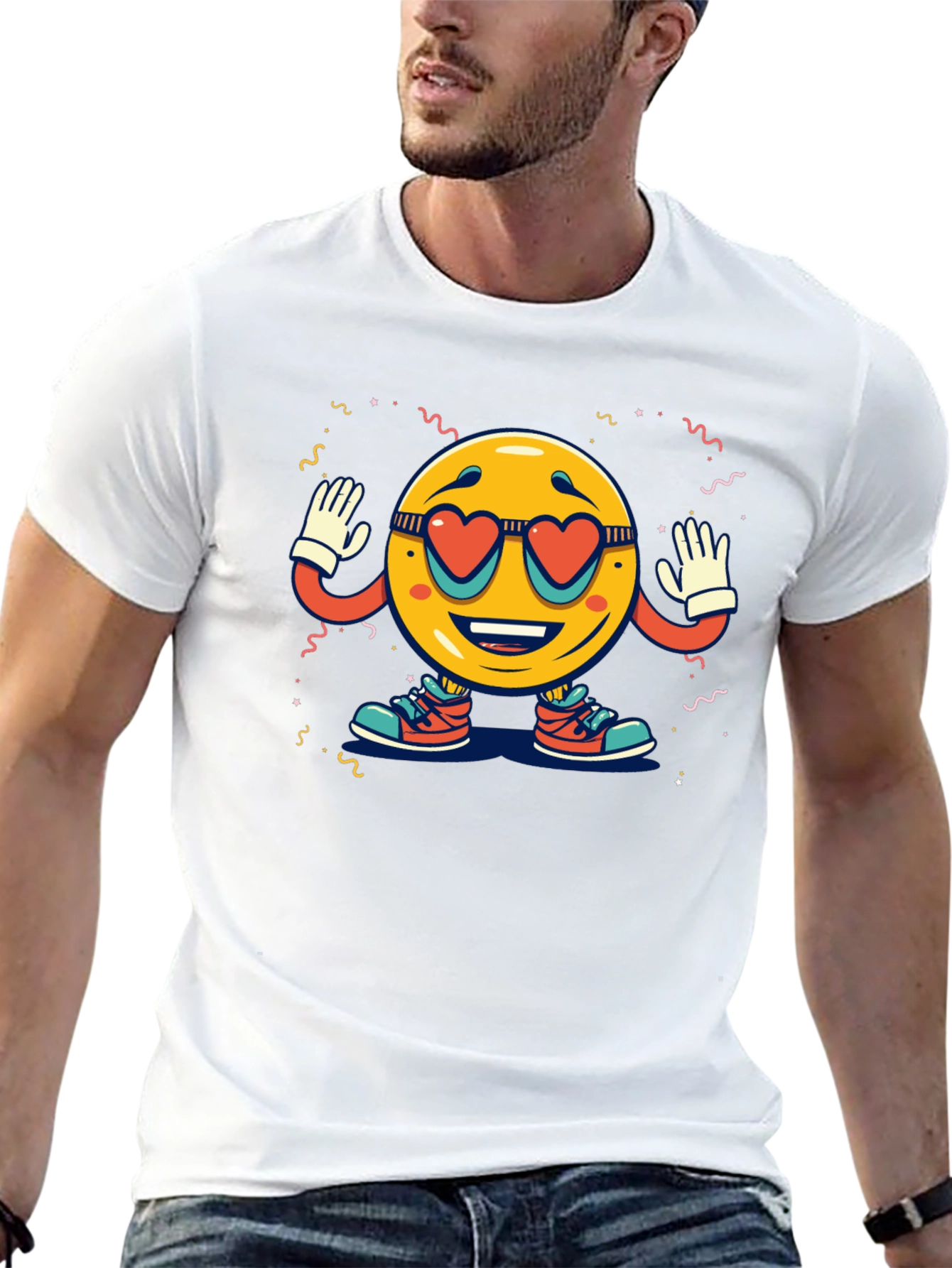 Black Retro Smiley Face Heart Sunglasses T-Shirt view 13