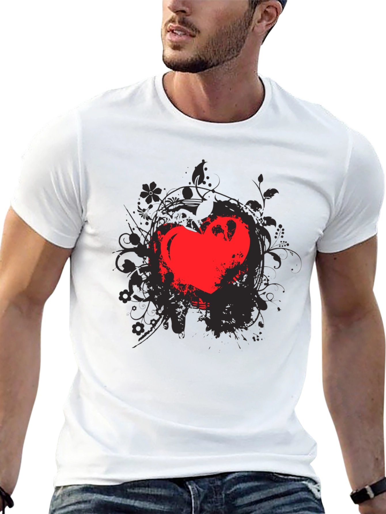 Black Heart Grunge Tee - Men's Black Graphic T-Shirt view 13