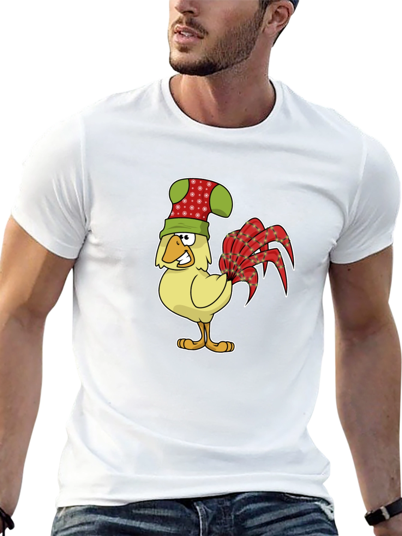 Black Festive Rooster Graphic Tee - Novelty Chicken Shirt view 13