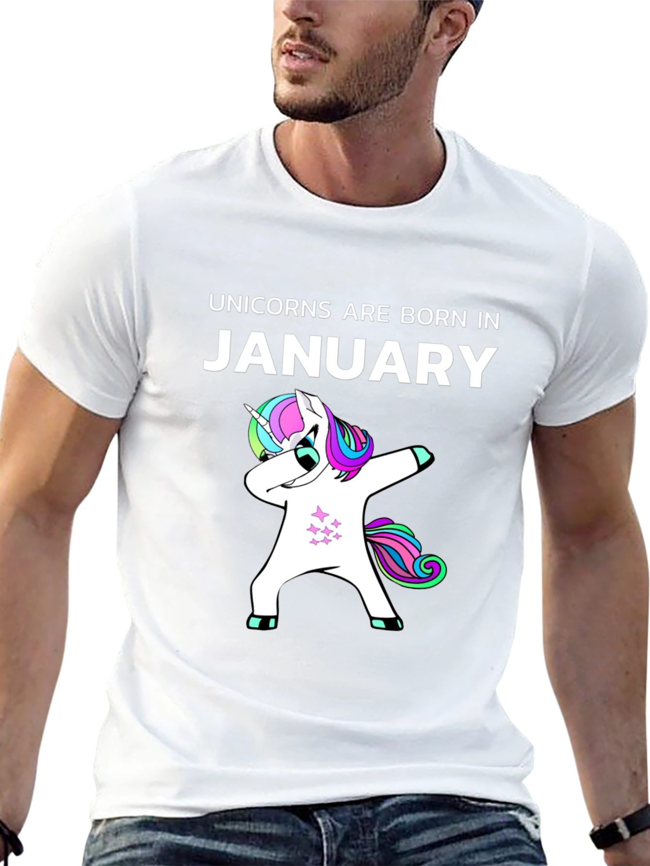 Black Unicorns Born in January Black T-Shirt view 13