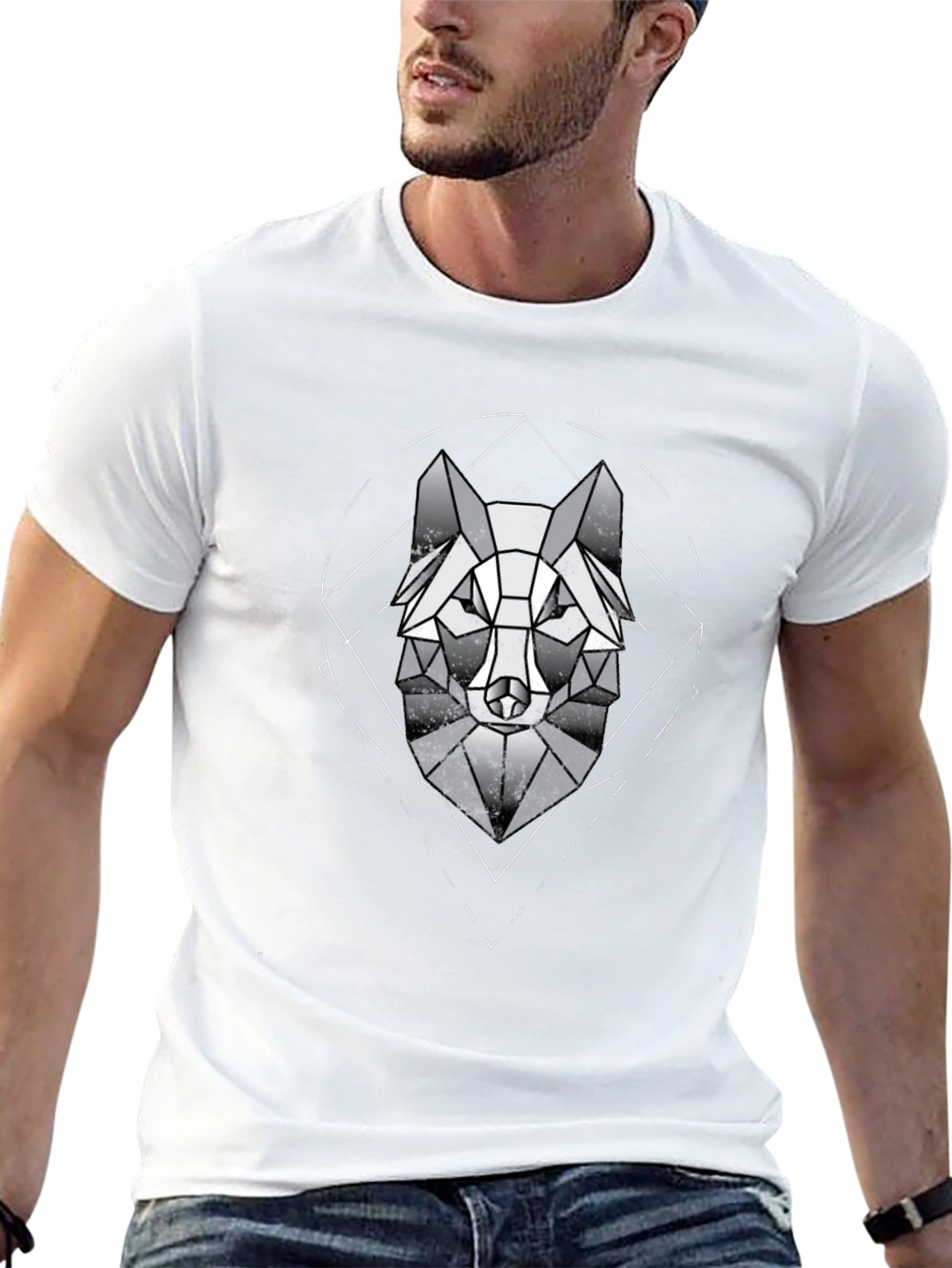 Black Geometric Wolf Graphic Tee - Modern Menswear view 13