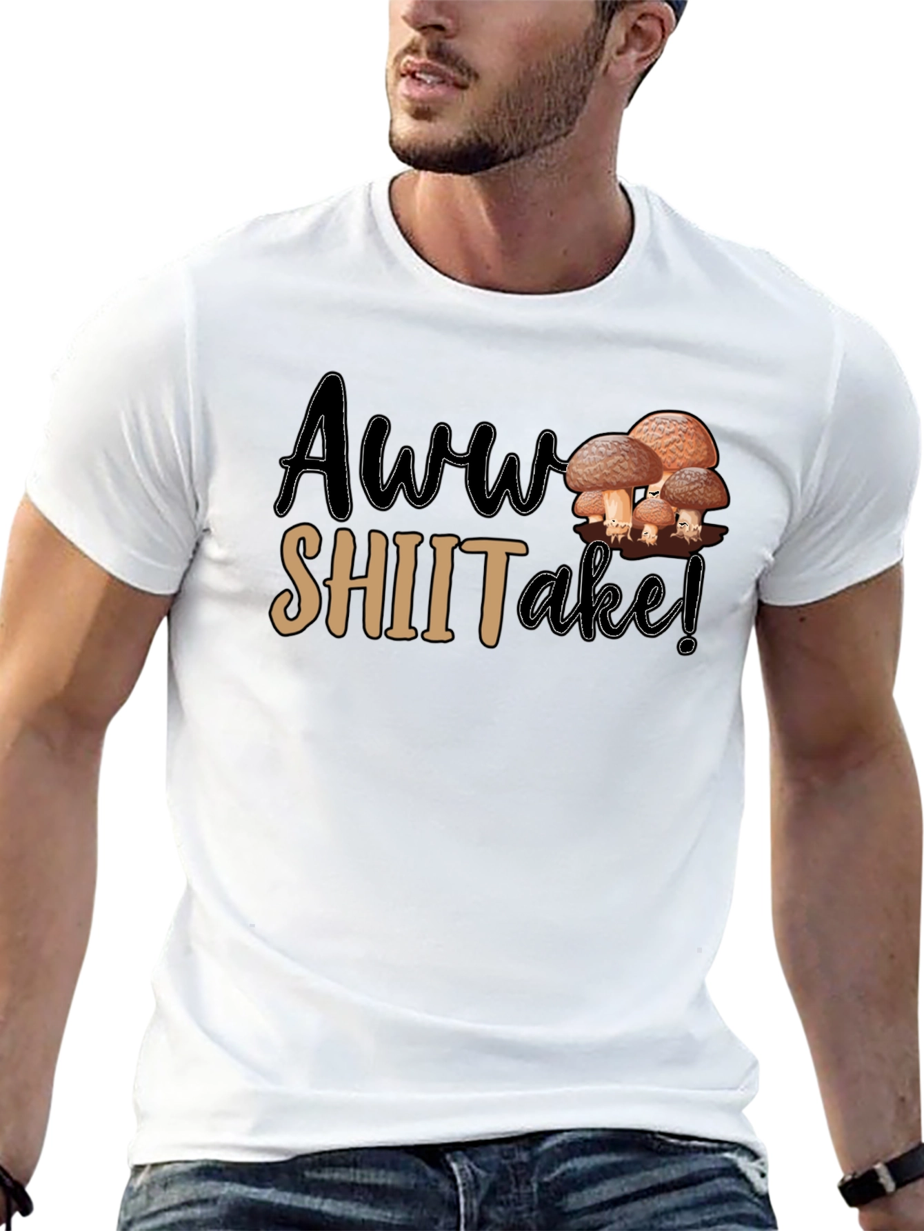 Black Awww Shiitake! Mushroom Pun Graphic T-Shirt view 13