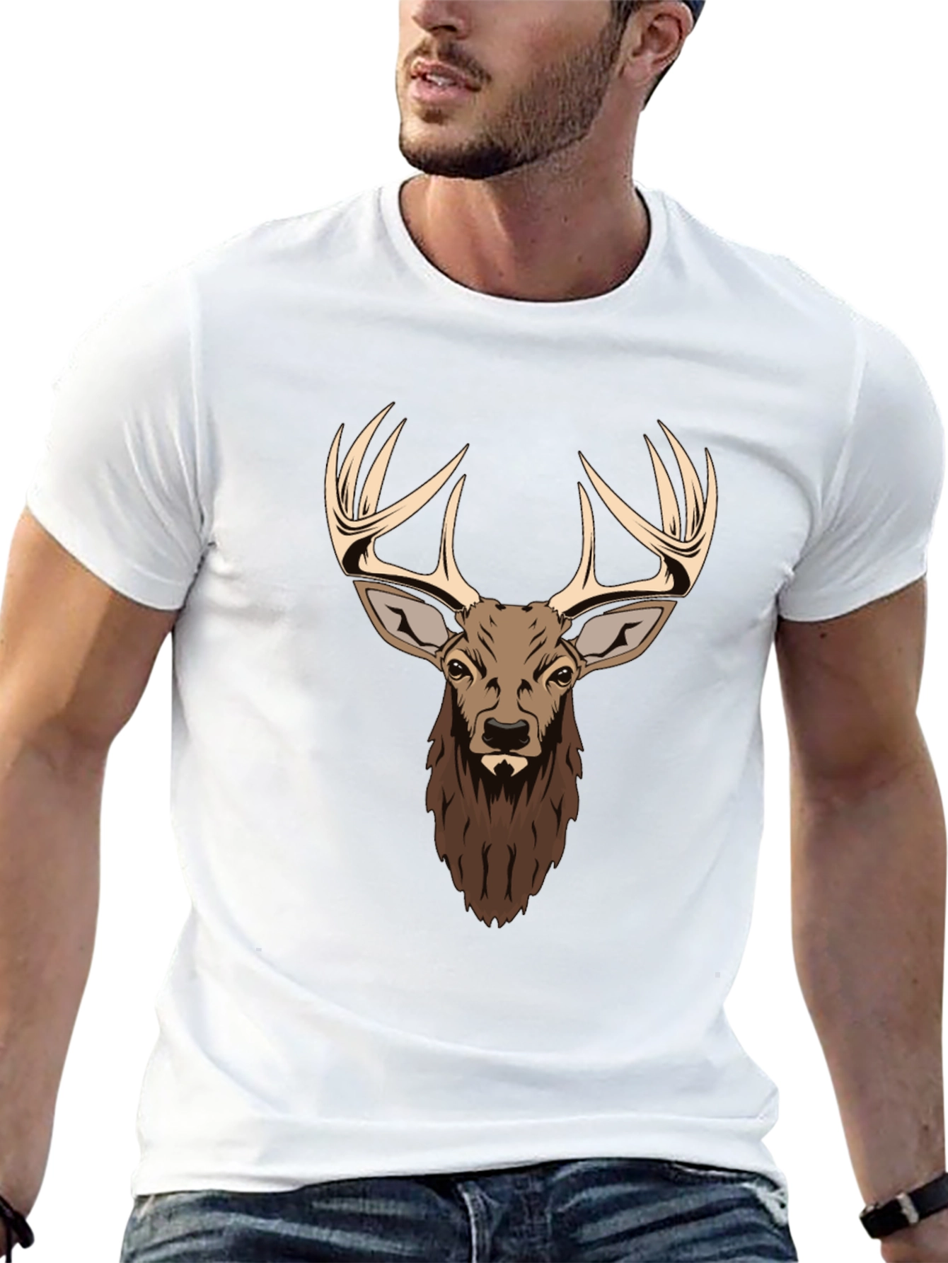 Black Deer Head Graphic Print Black T-Shirt view 13