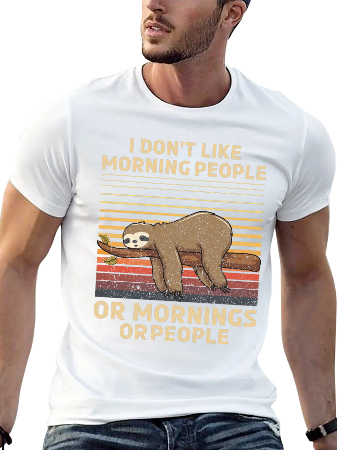 Black Funny Sloth T-Shirt: I Don't Like Morning People view 13