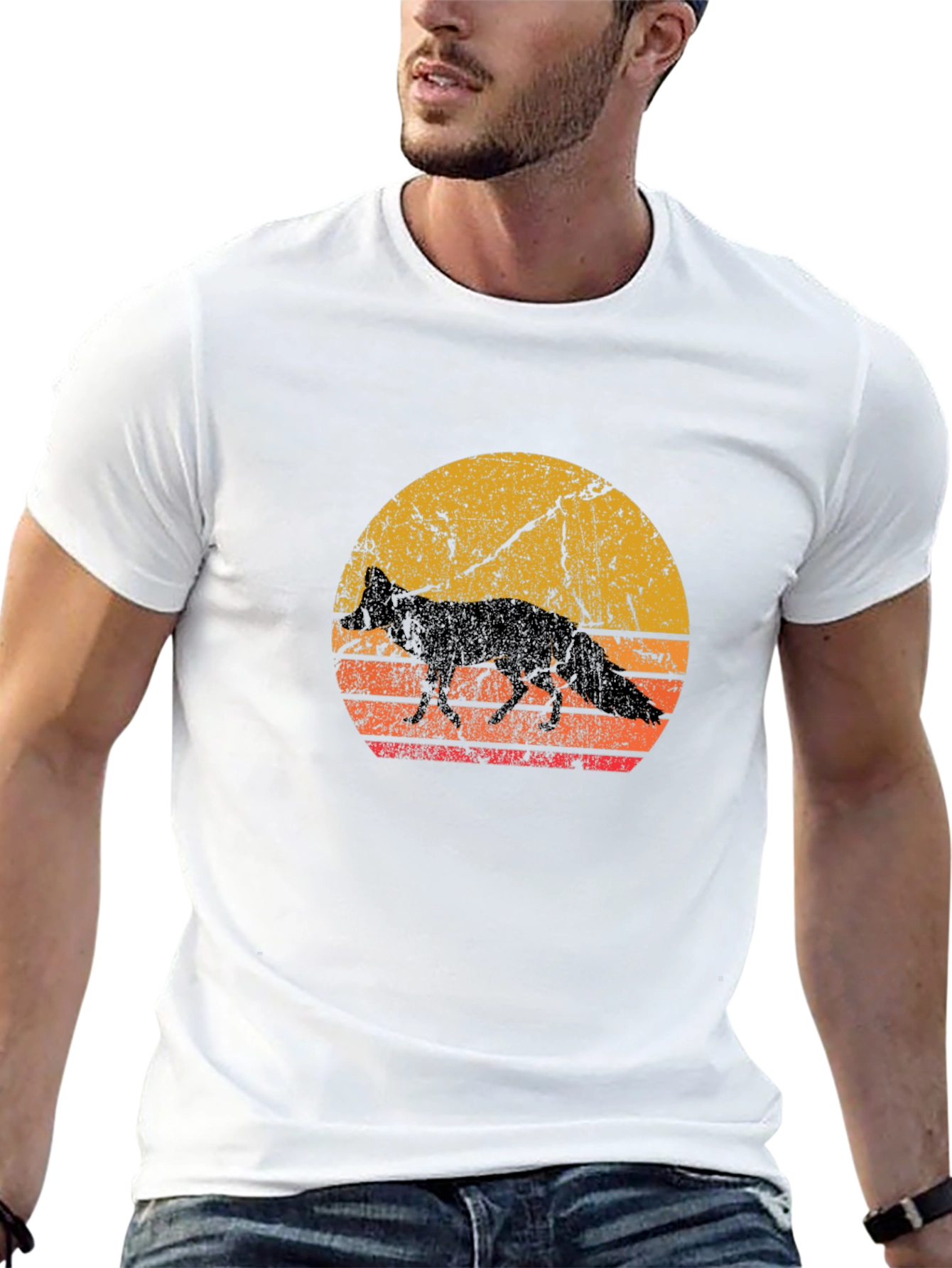 Black Retro Fox Sunset Graphic Tee - Black Cotton Blend view 13