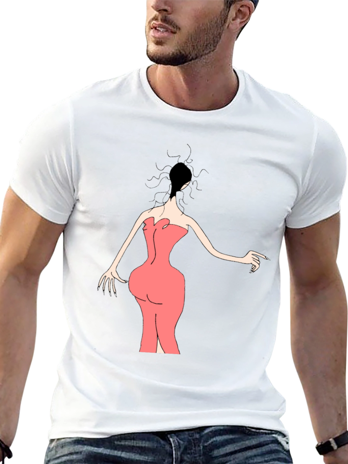 Black Woman in Pink Dress Graphic Tee - Black view 13