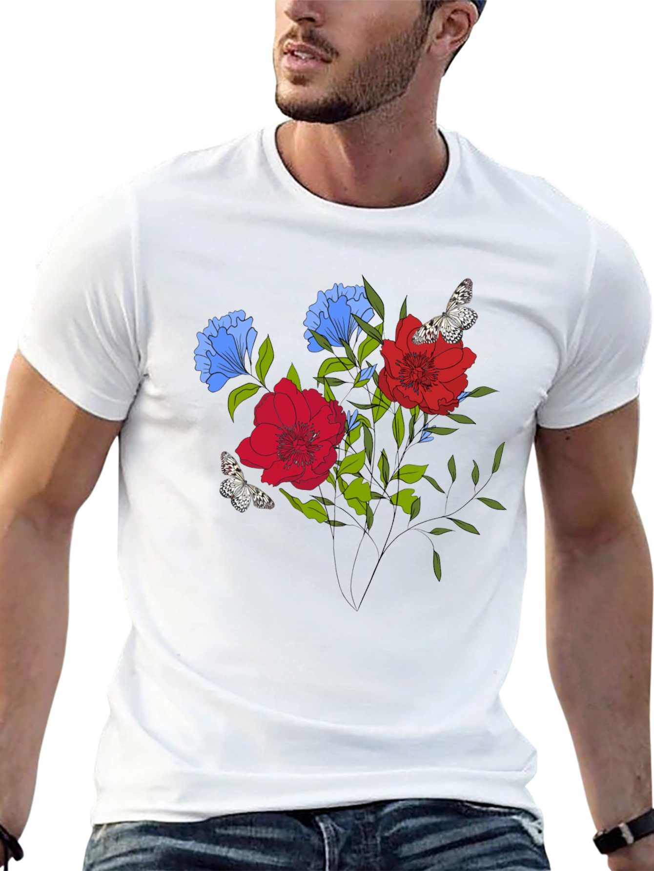 Black Floral Butterfly Graphic Print T-Shirt view 13