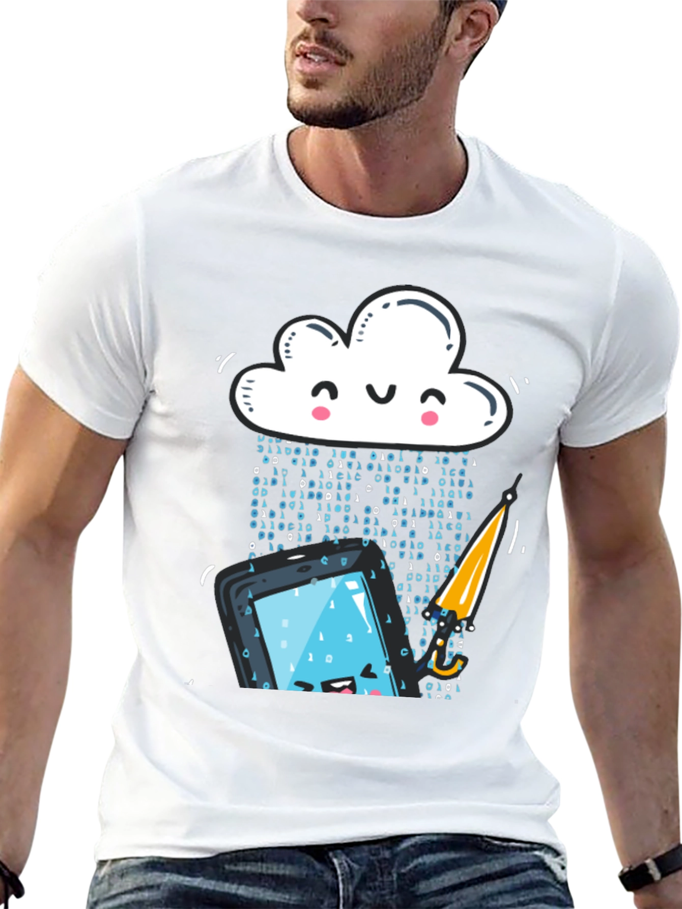 Black Funny Cloud Data Rain Smartphone Black T-Shirt view 13