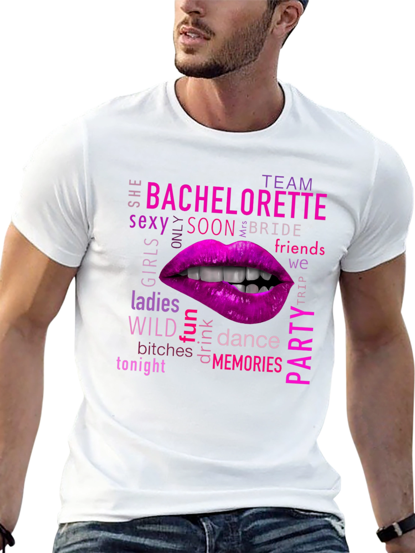 Black Bachelorette Party Lips Graphic T-Shirt view 13