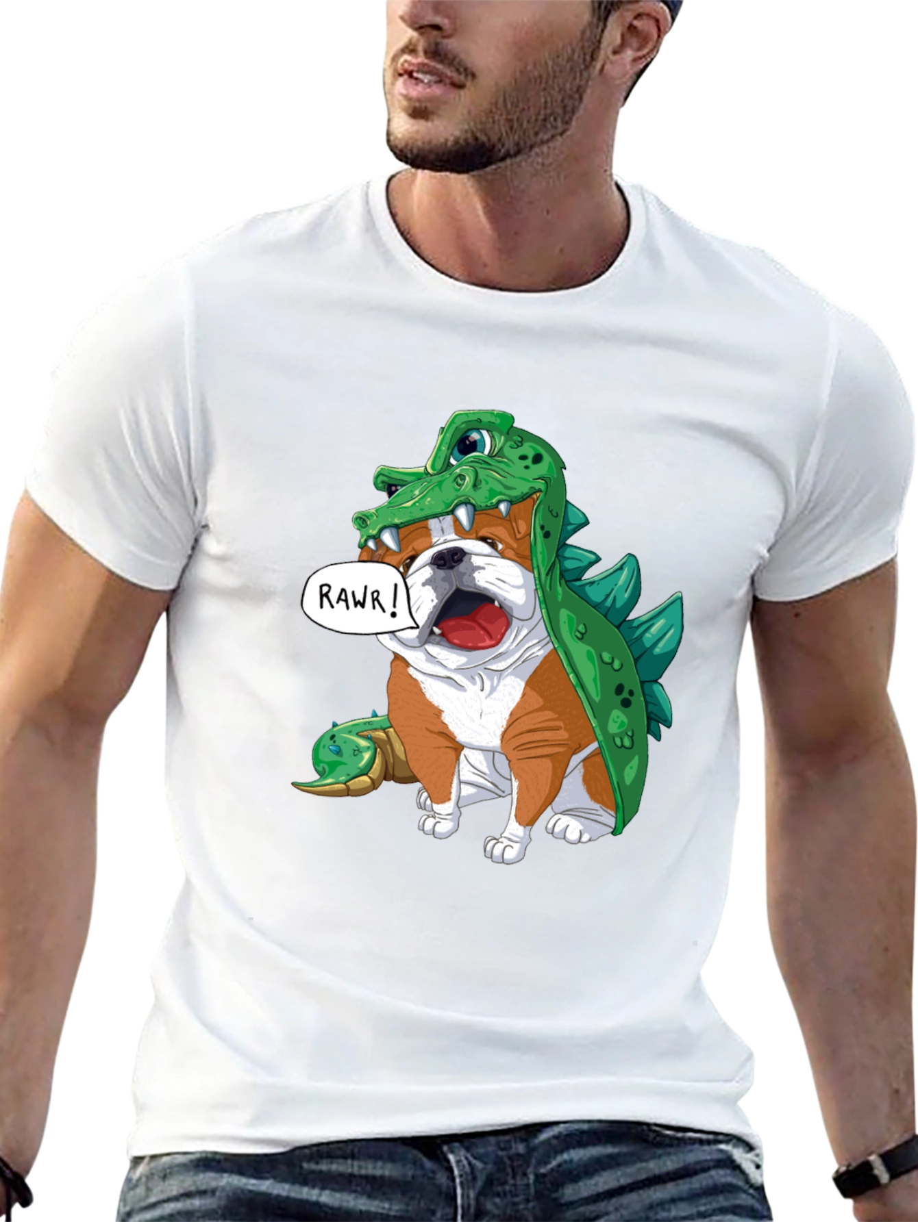 Black Bulldog in Crocodile Costume T-Shirt view 13