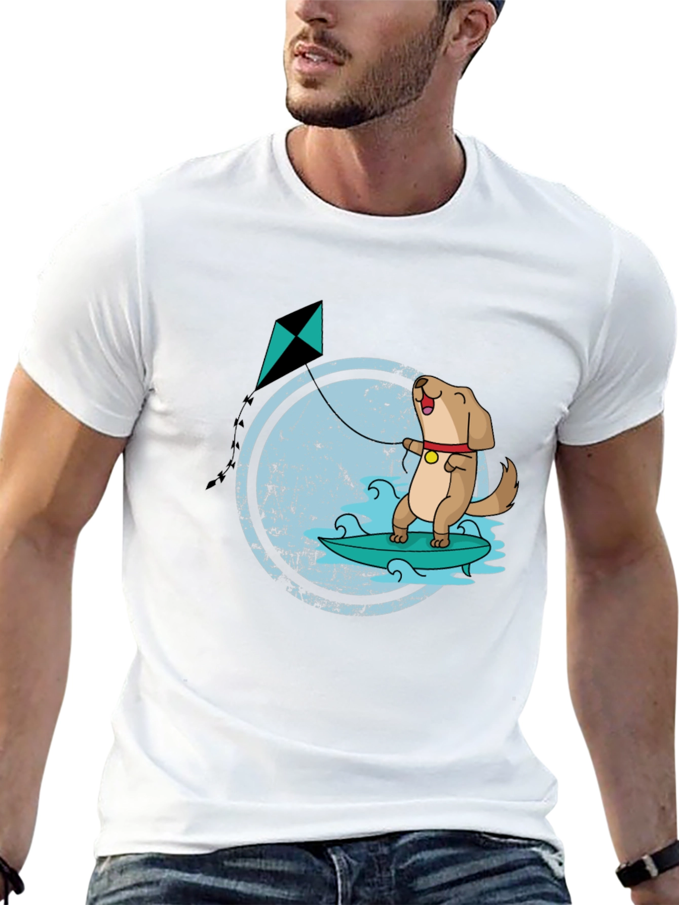 Black Surfing Dog Kite T-Shirt view 13