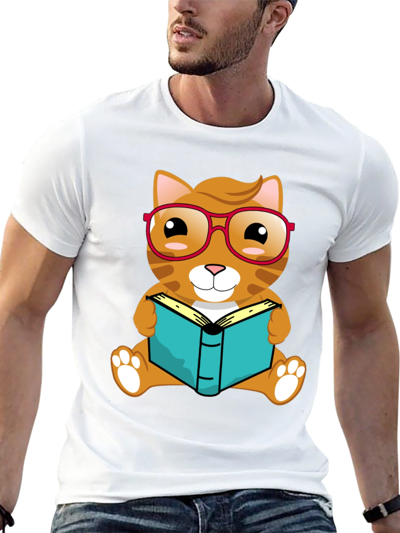 Black Bookworm Cat T-Shirt view 13