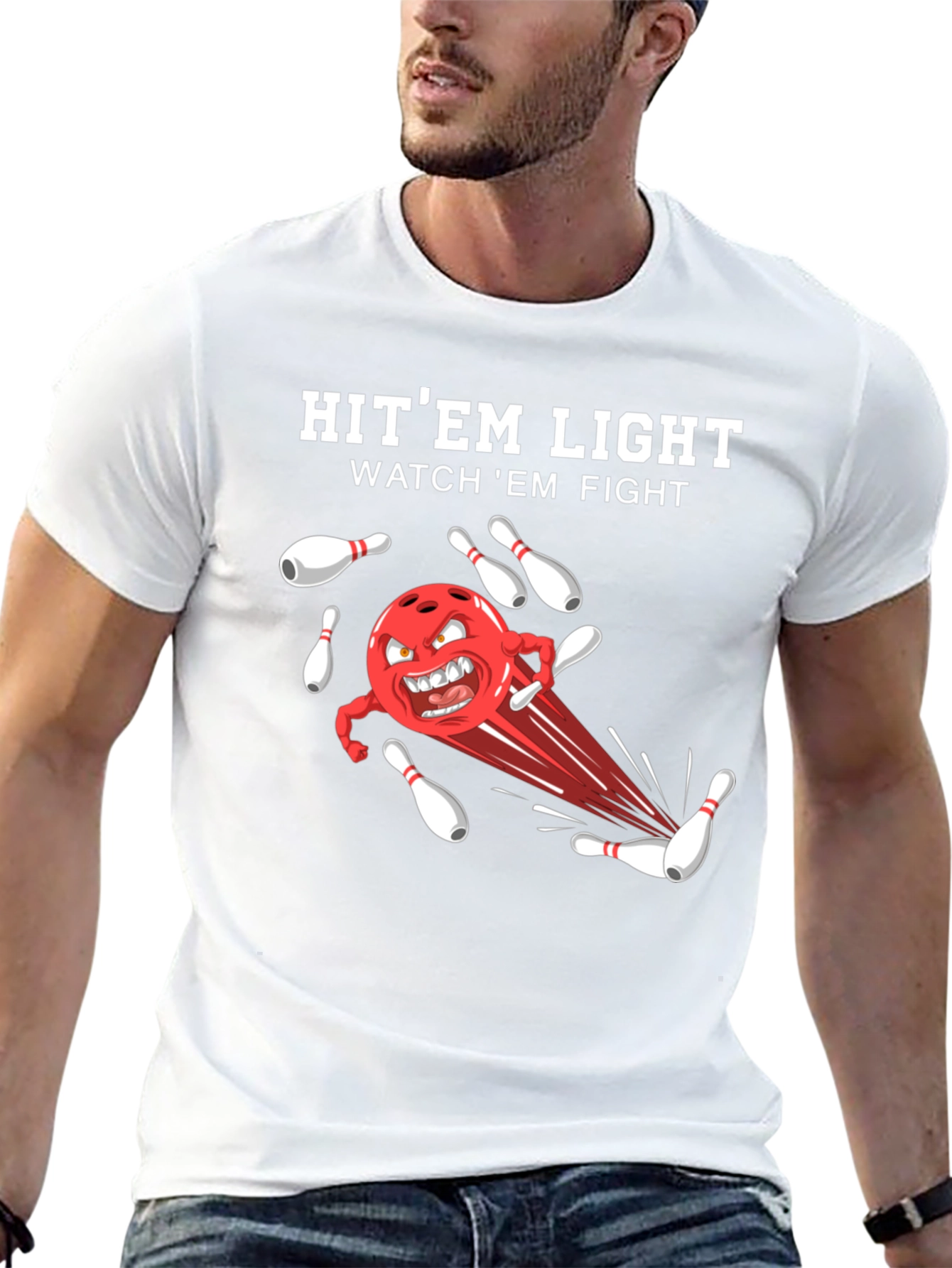 Black Bowling T-Shirt: Hit 'Em Light, Watch 'Em Fight! view 13