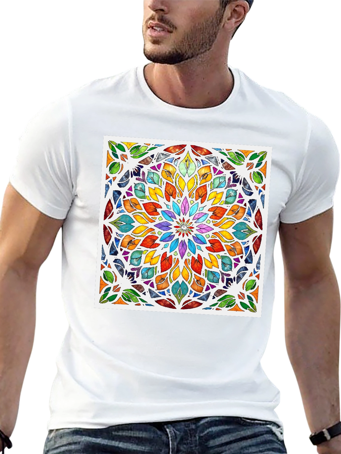 Black Colorful Mandala Graphic Black T-Shirt view 13