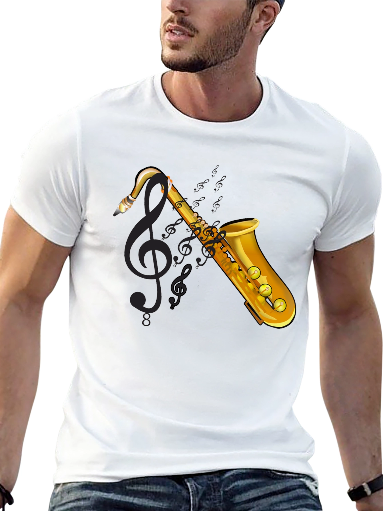 Black Saxophone Graphic Tee - Music Lover's T-Shirt view 13