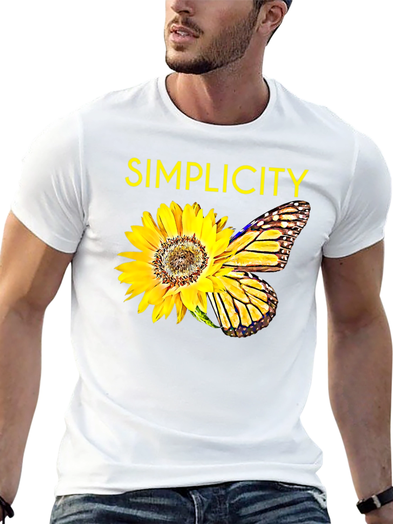 Simplicity Sunflower Butterfly Graphic Tee - Black - 13