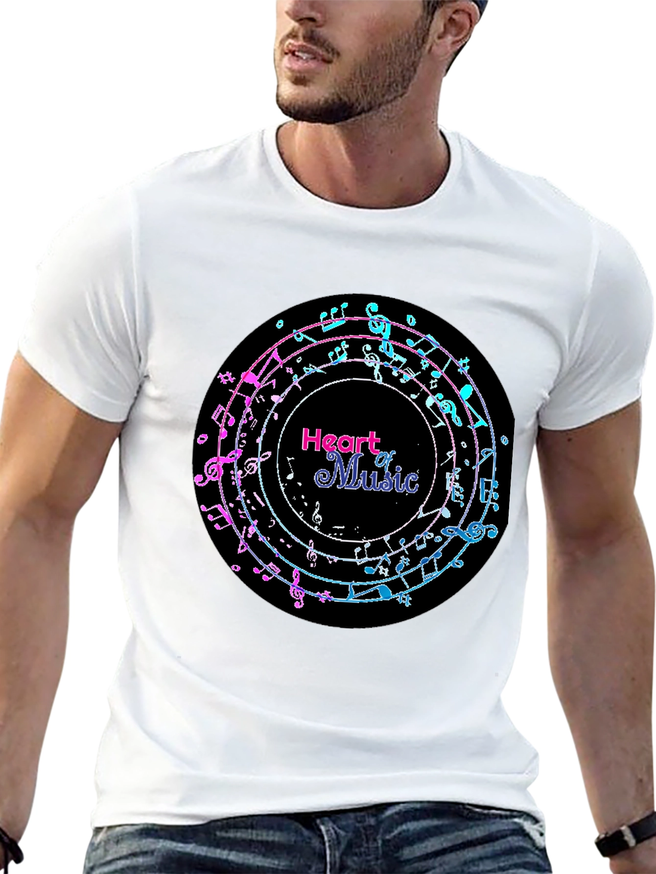 Black Heart of Music Graphic Tee - Black Cotton Casual view 13
