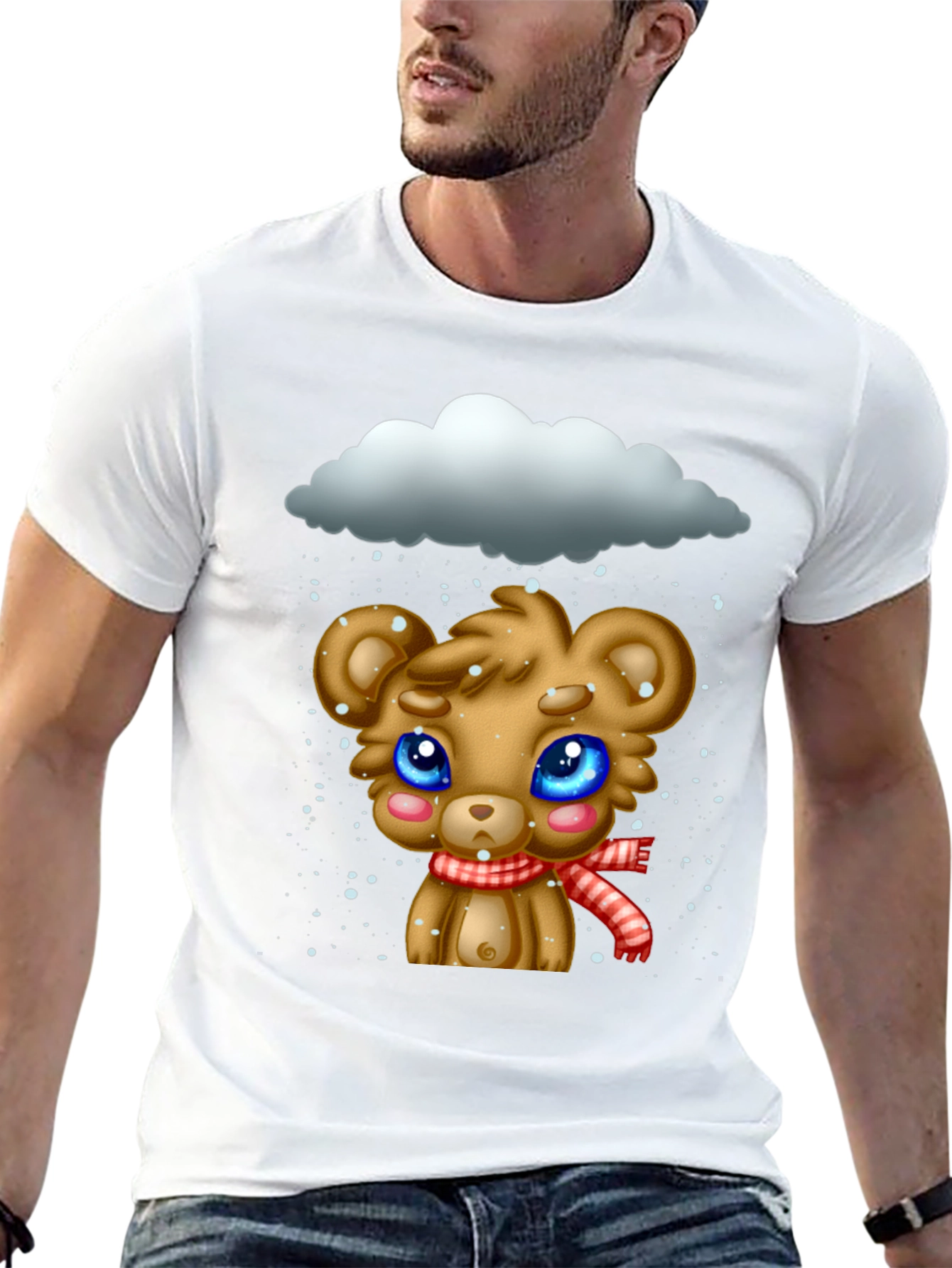 Black Cute Bear in Snow Graphic T-Shirt view 13