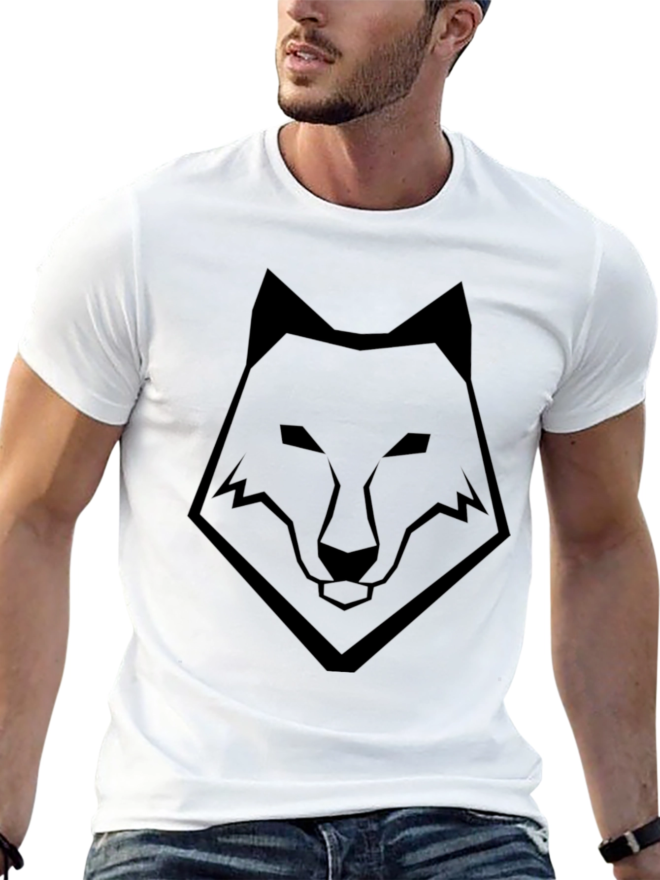 Black Geometric Wolf Head T-Shirt - Stylish Graphic Tee view 13