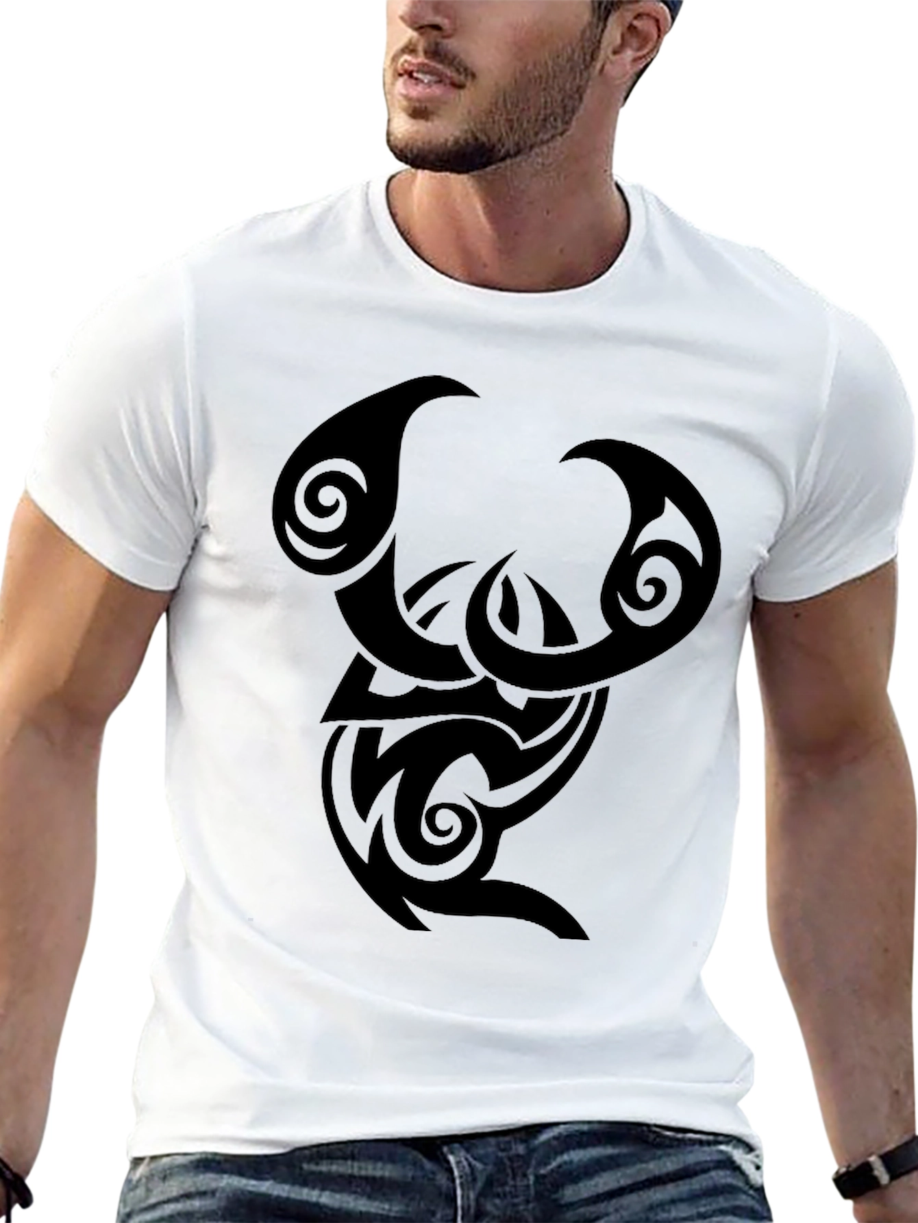 Black Tribal Design Black T-Shirt view 13