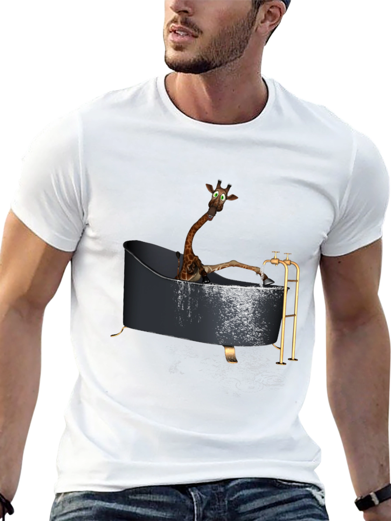 Black Giraffe in Bathtub Novelty T-Shirt view 13