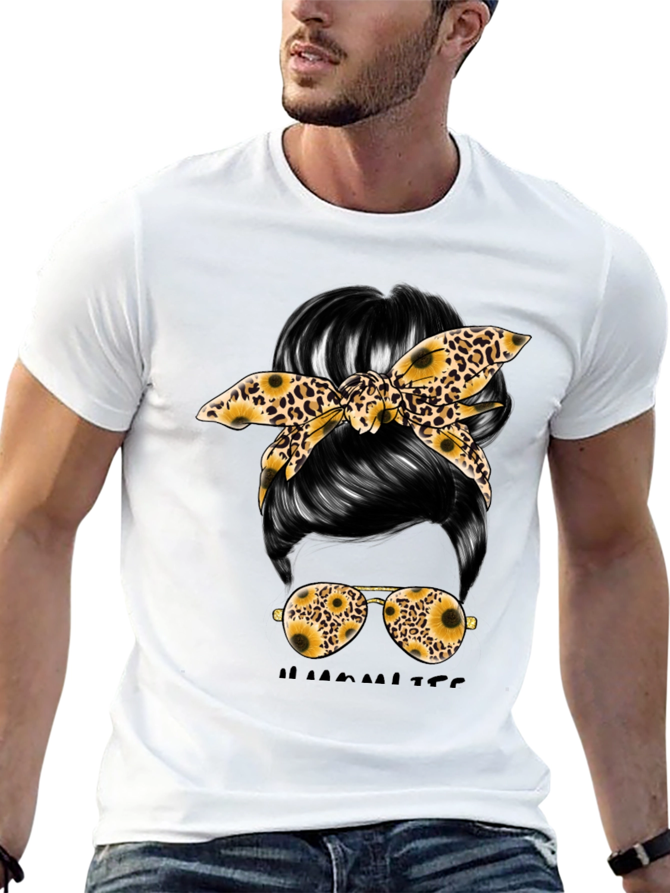 Black Messy Bun Sunflower Graphic Tee view 13