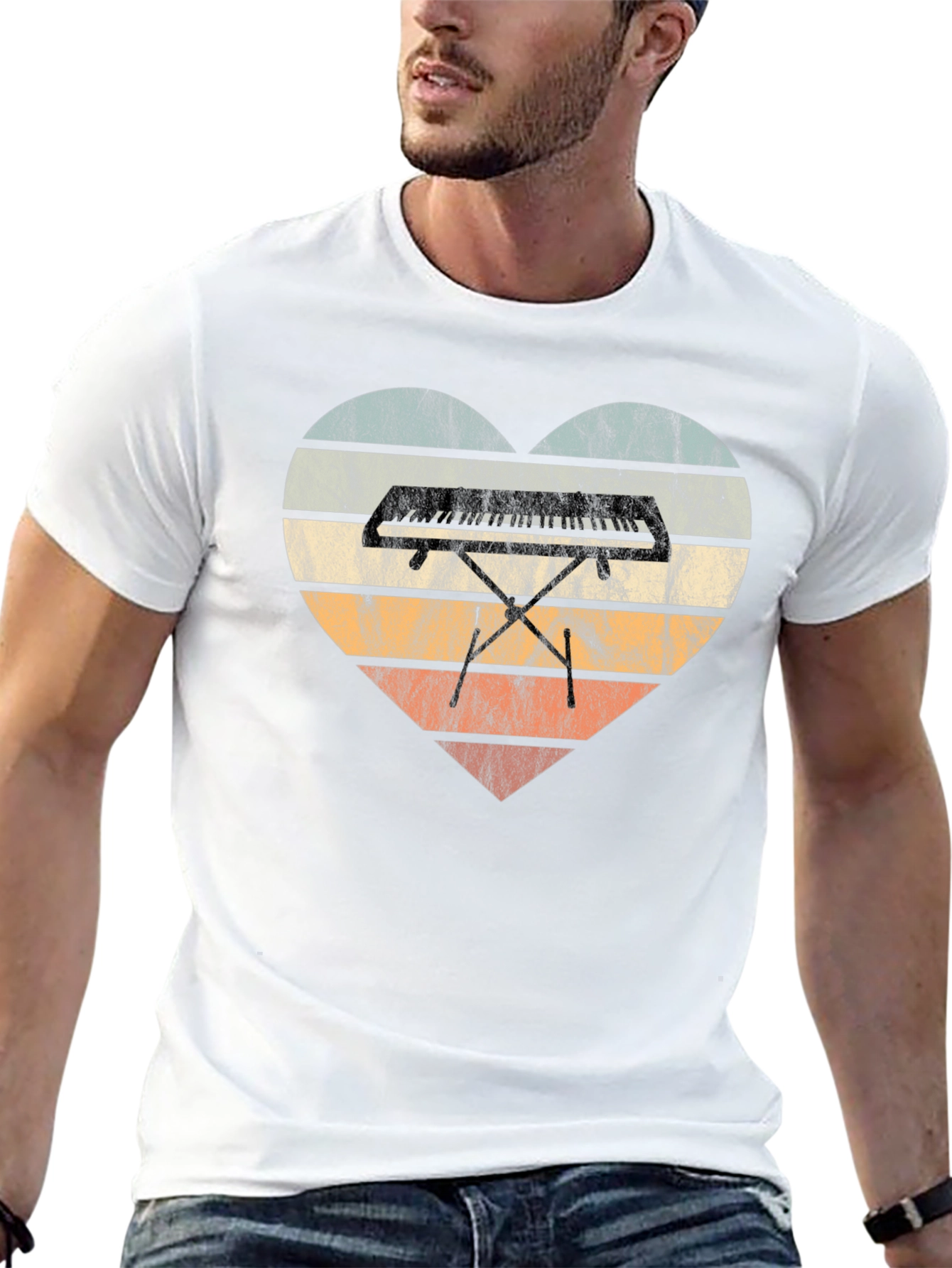 Black Vintage Keyboard Heart T-Shirt - Music Lover Tee view 13