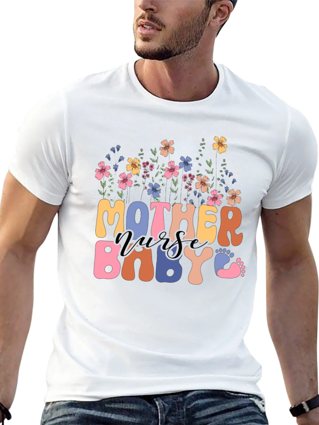 Black Mother Nurse Baby Floral Graphic Tee view 13