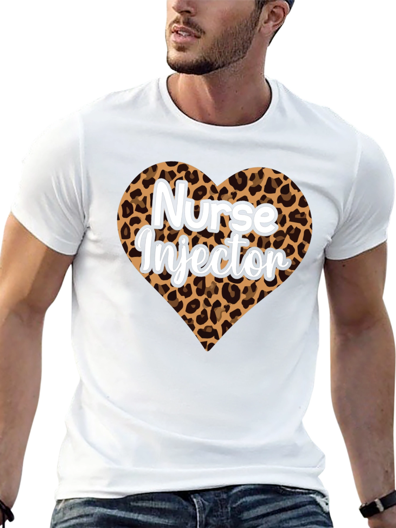 Black Nurse Injector Leopard Print Heart T-Shirt view 13
