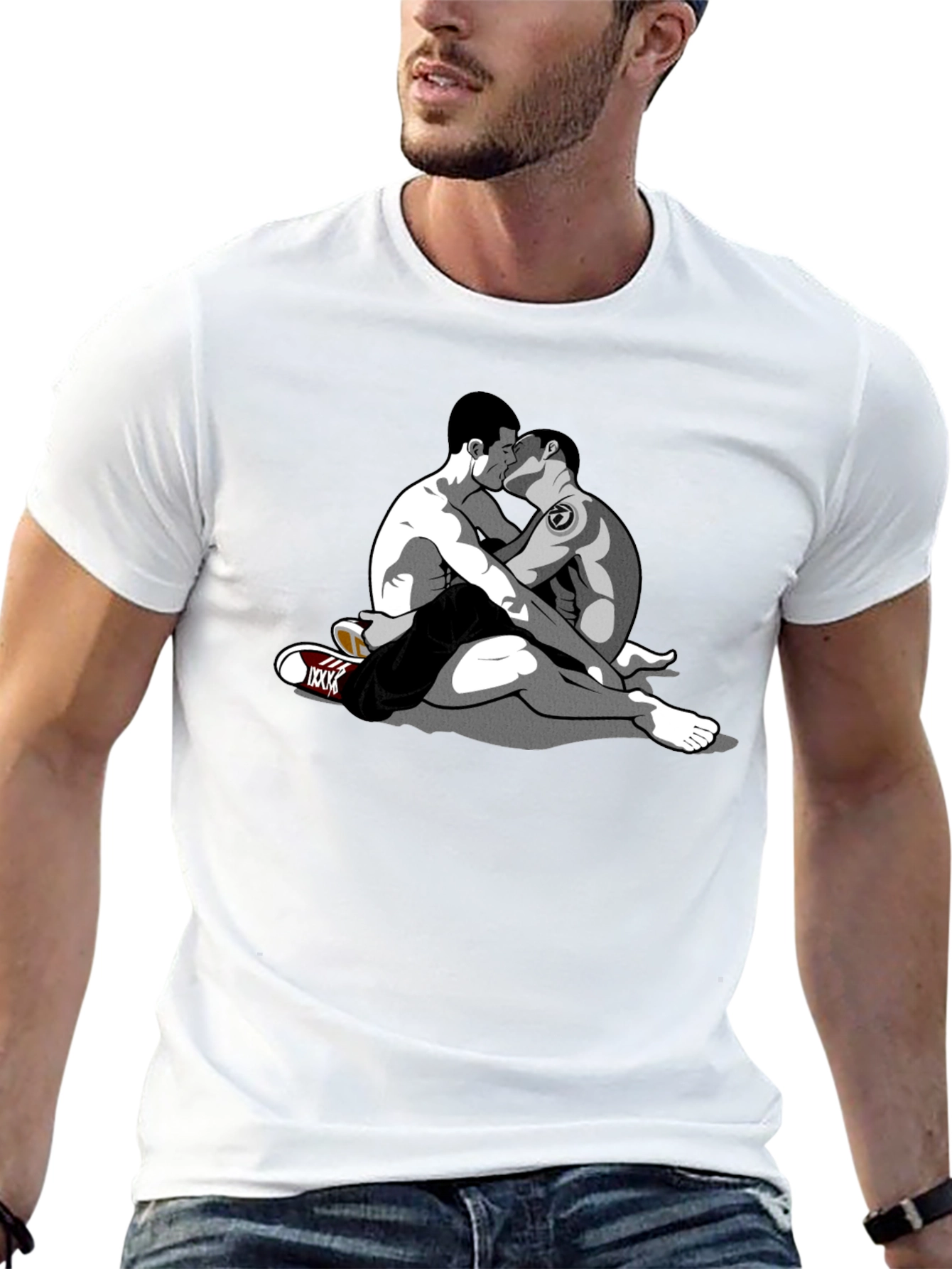 Black Embrace Tee - Graphic Gay Kiss Design view 13