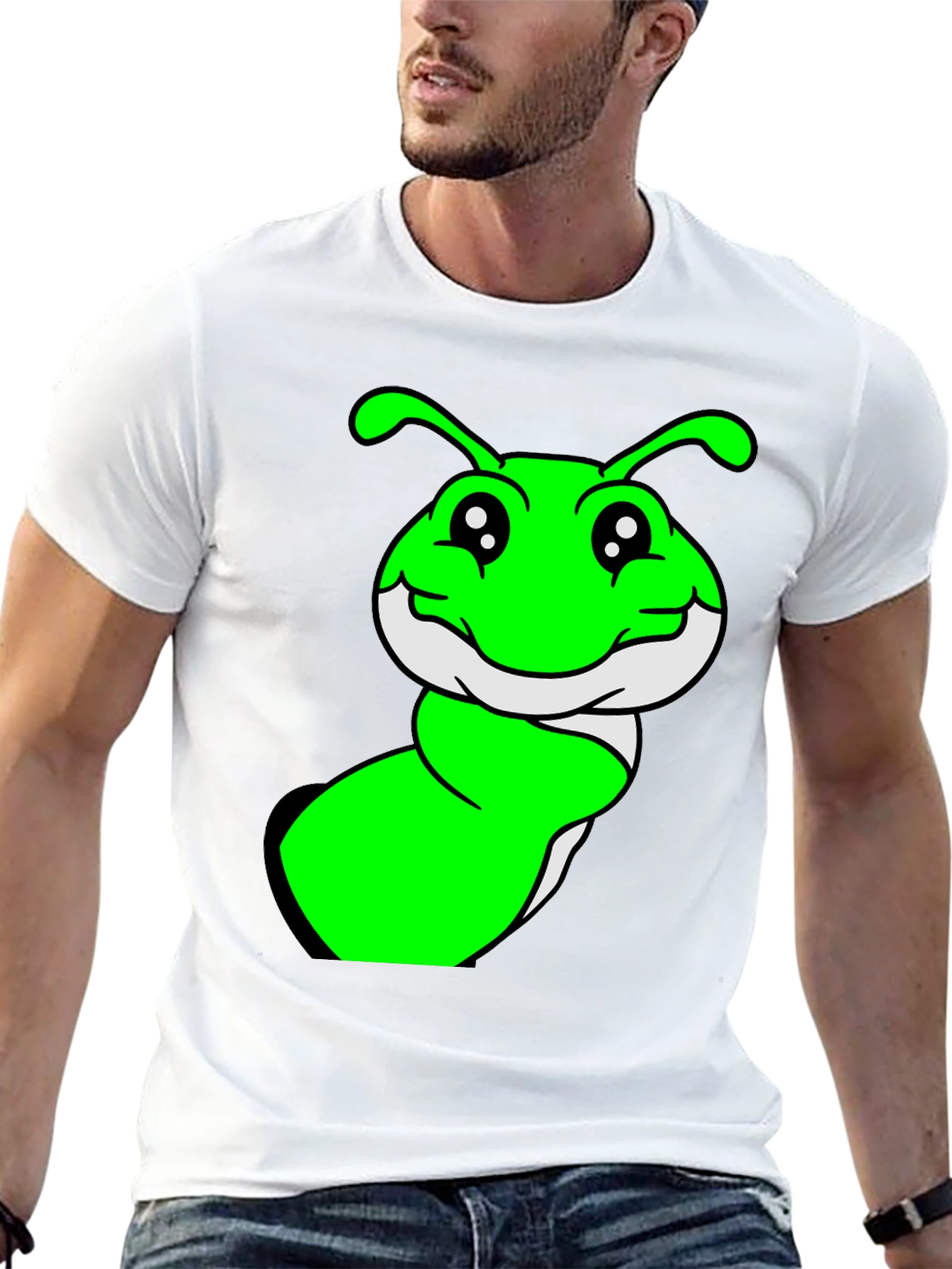 Black Green Cartoon Worm Graphic T-Shirt view 13