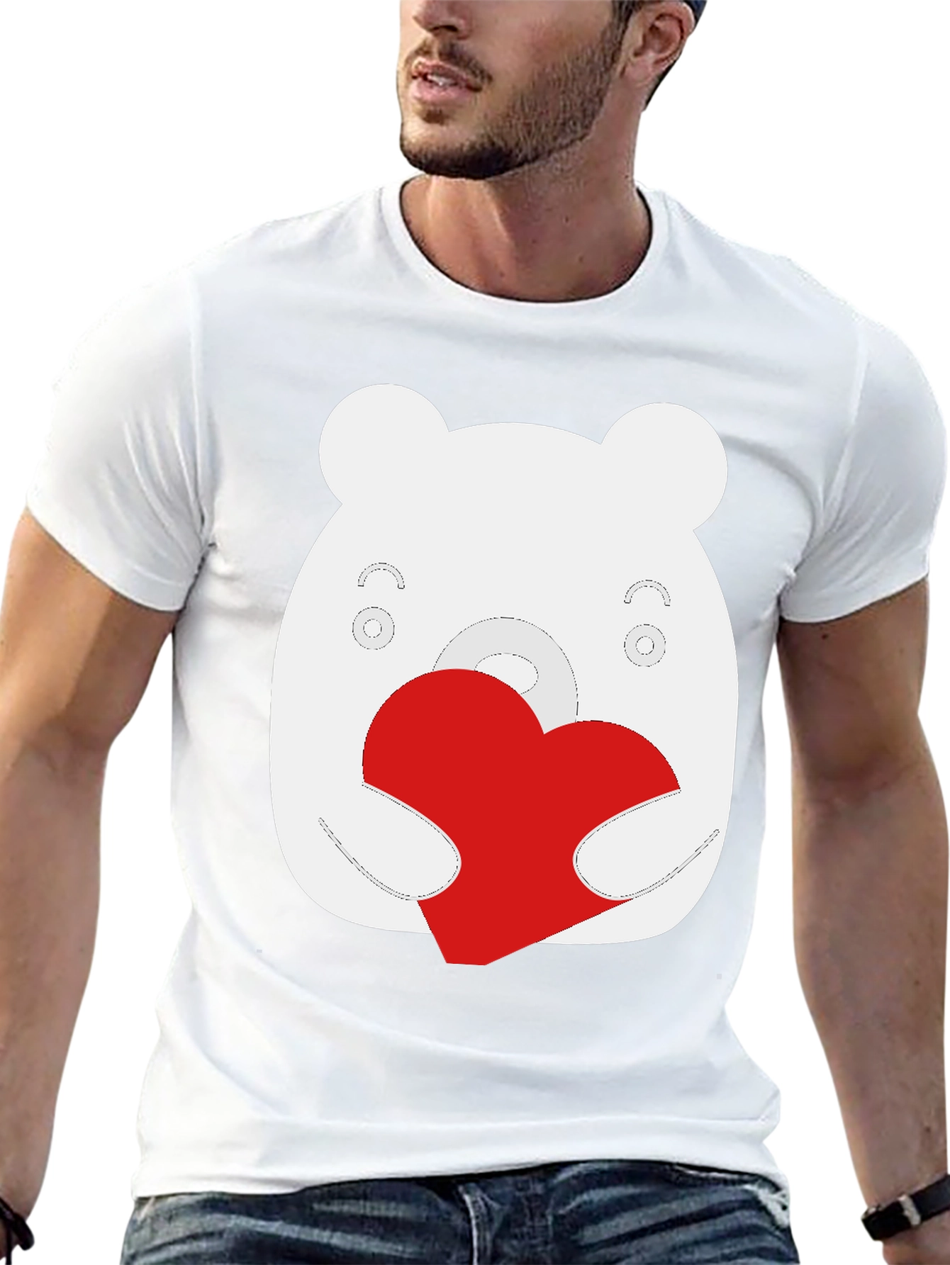 Black Cute Bear Heart Graphic Black T-Shirt view 13