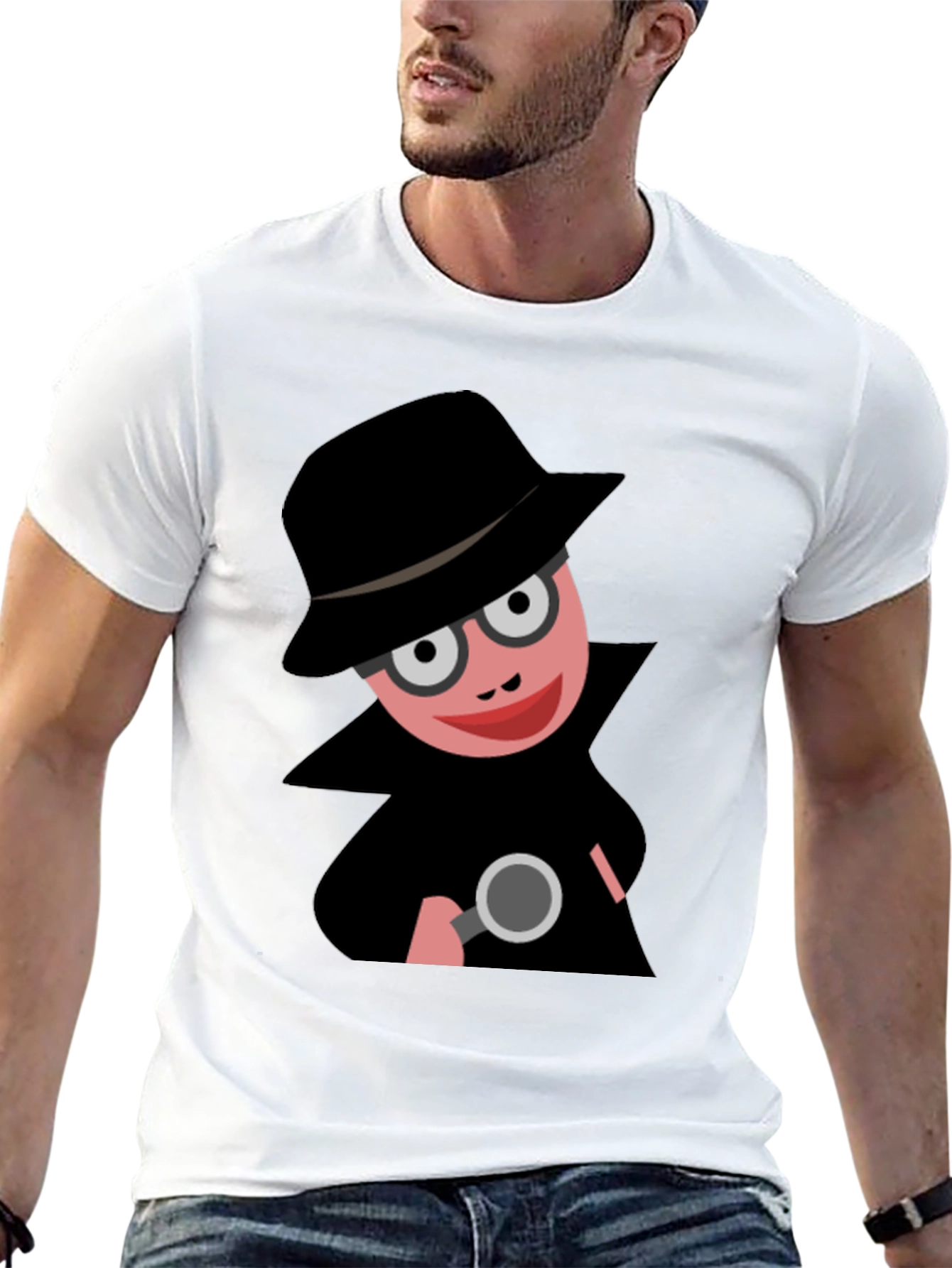 Black Cartoon Detective T-Shirt: Funny Spy Design view 13