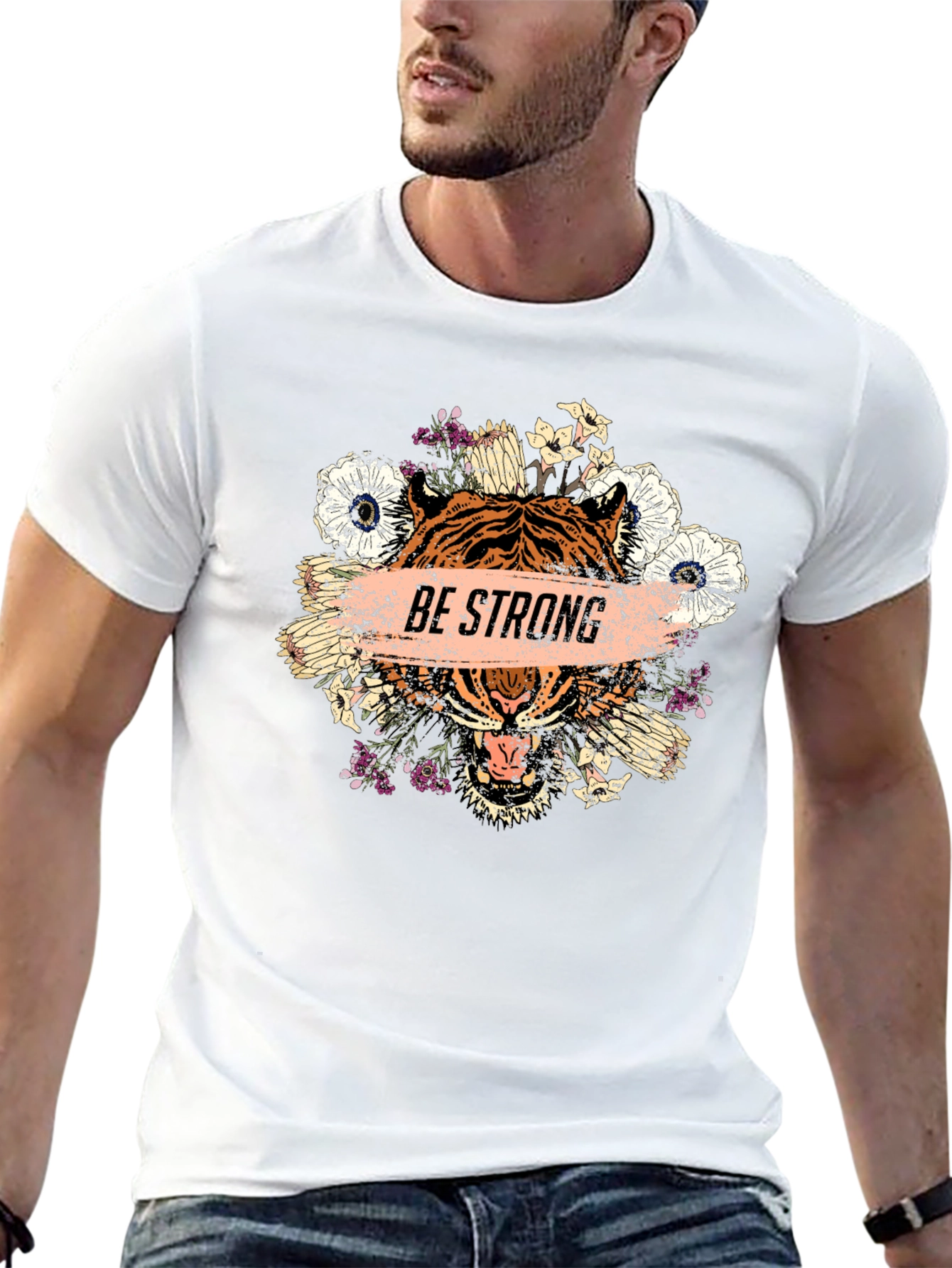 Black Be Strong Tiger Graphic Tee - Men's Black T-Shirt view 13