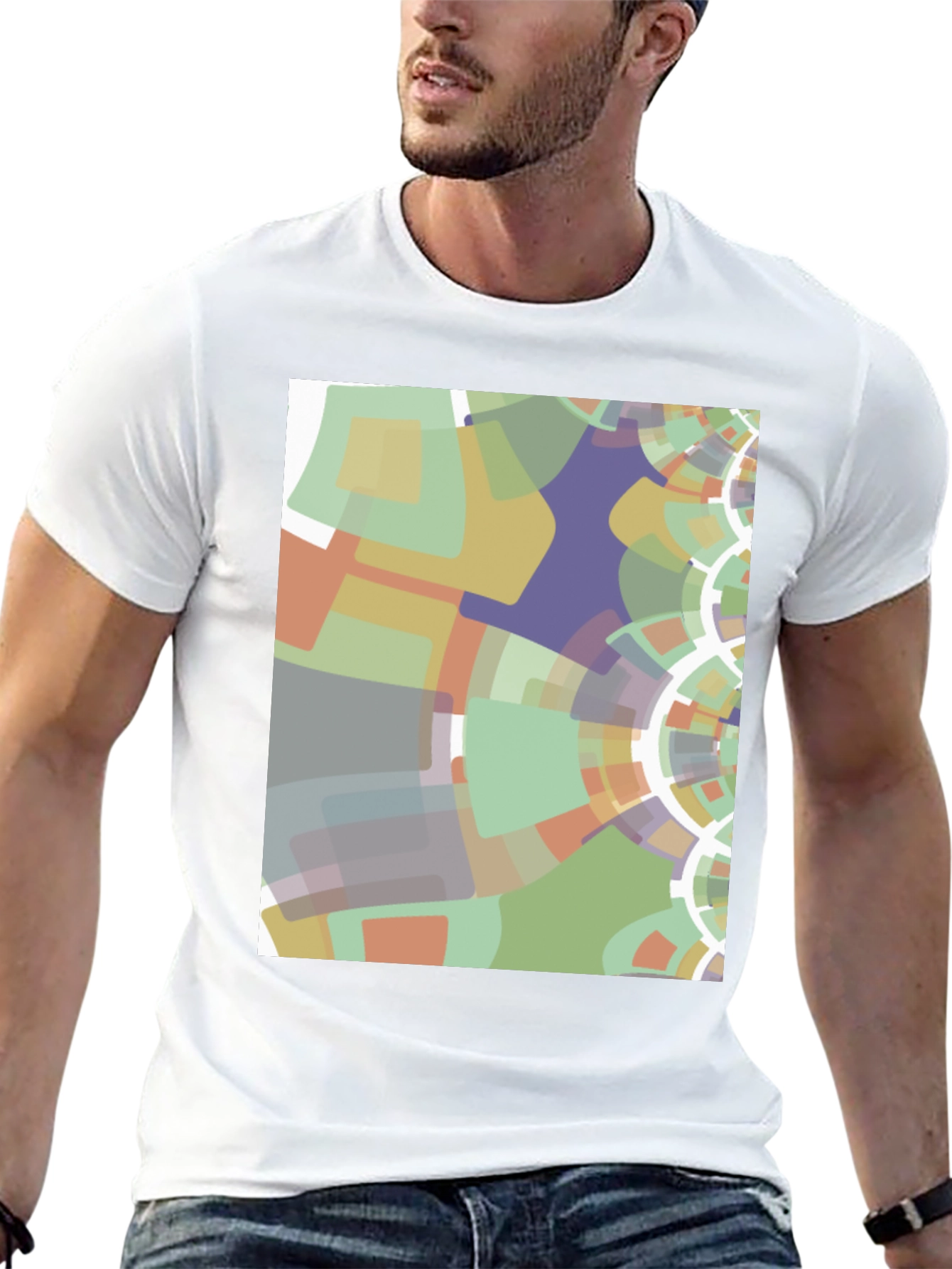 Black Abstract Geometric Graphic Print Black T-Shirt view 13