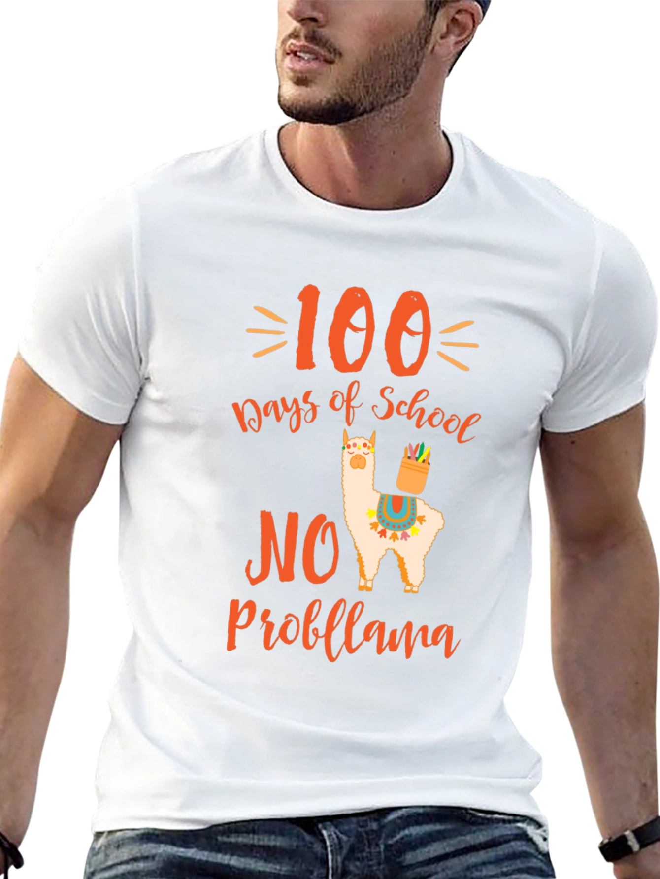 Black 100 Days of School No Probllama T-Shirt view 13
